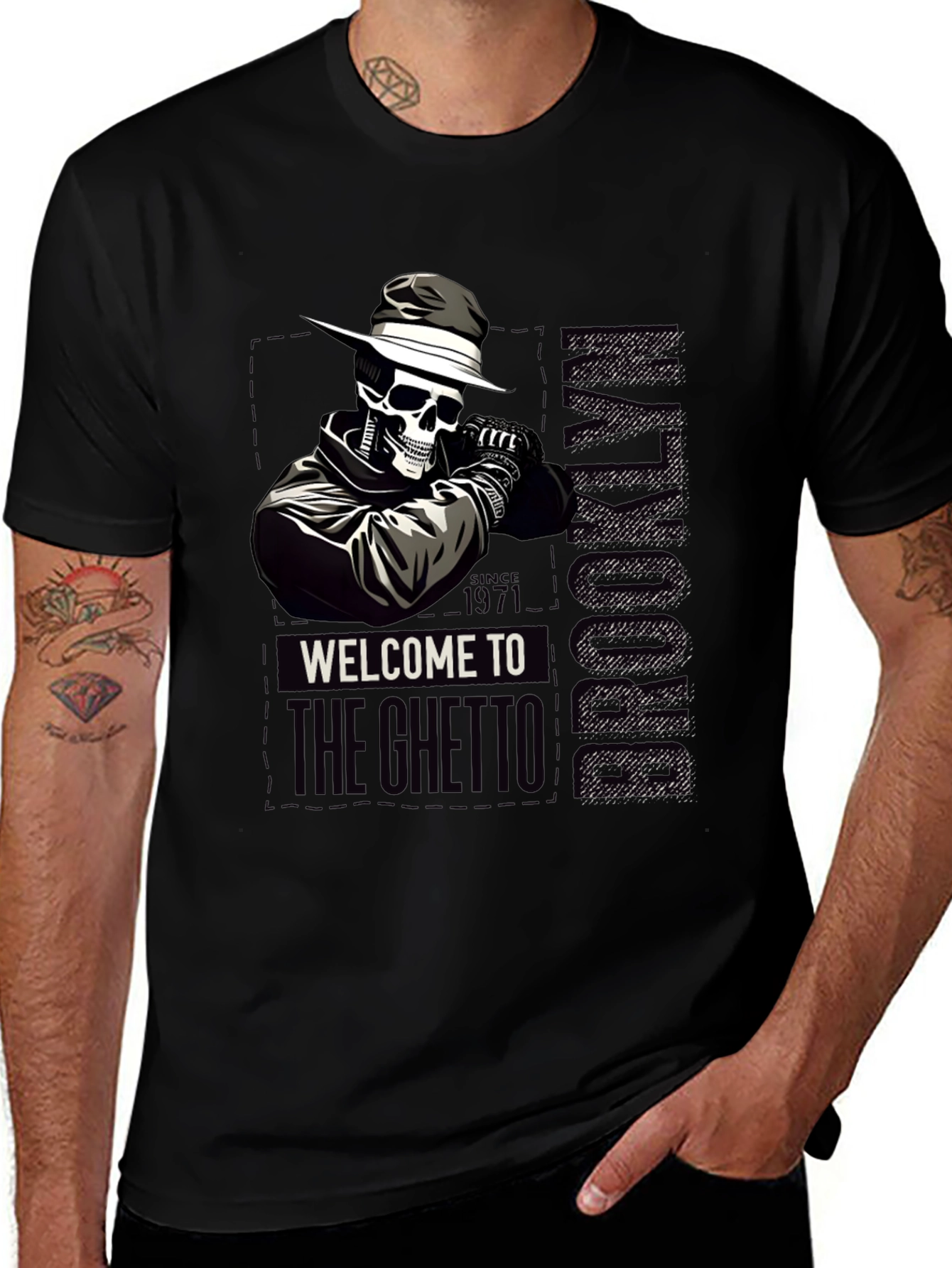 Variant 29 of Brooklyn Ghetto Skull T-Shirt - Men's Graphic Tee
