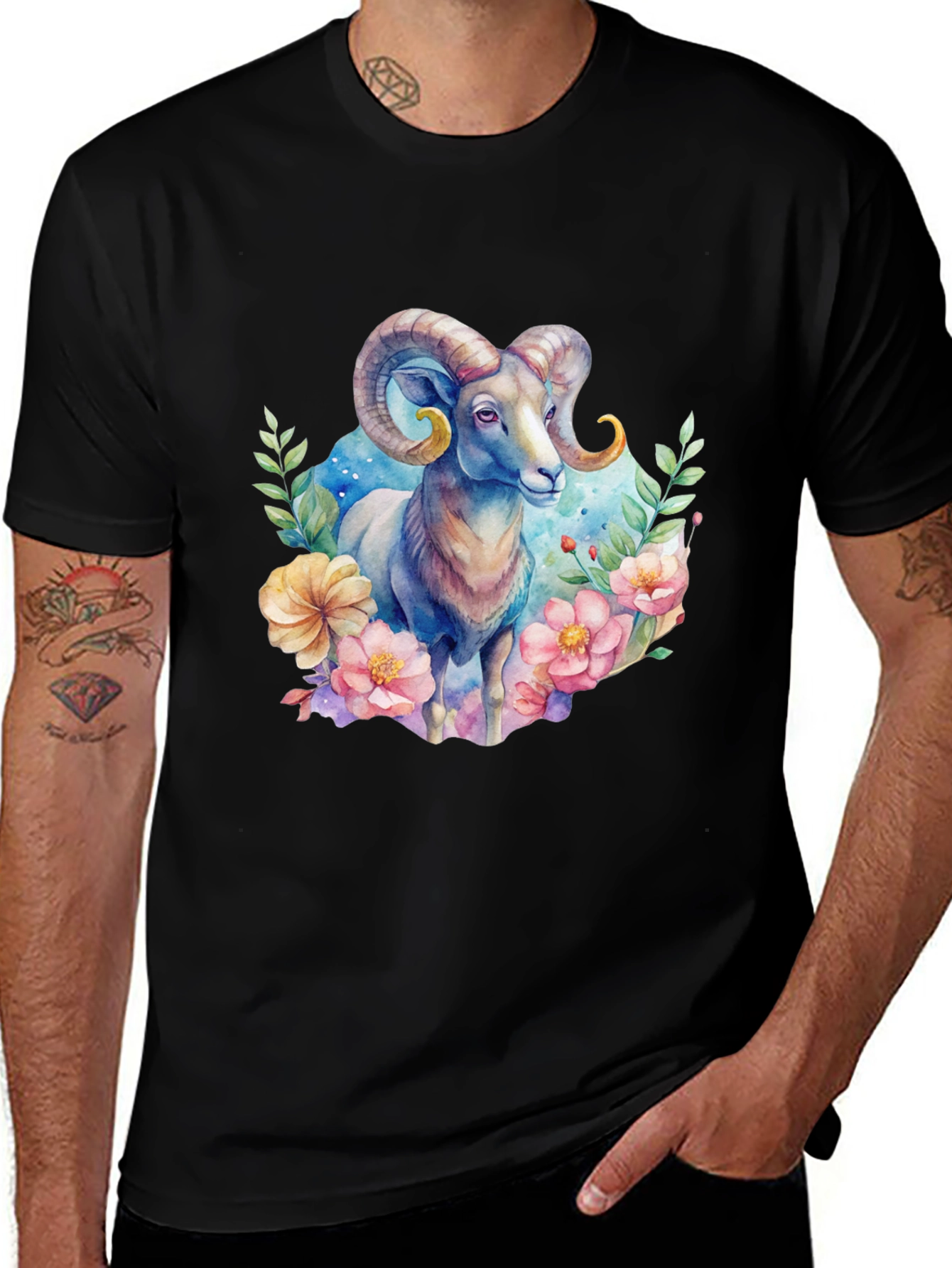 Variant 20 of Aries Ram Zodiac Watercolor Graphic Tee