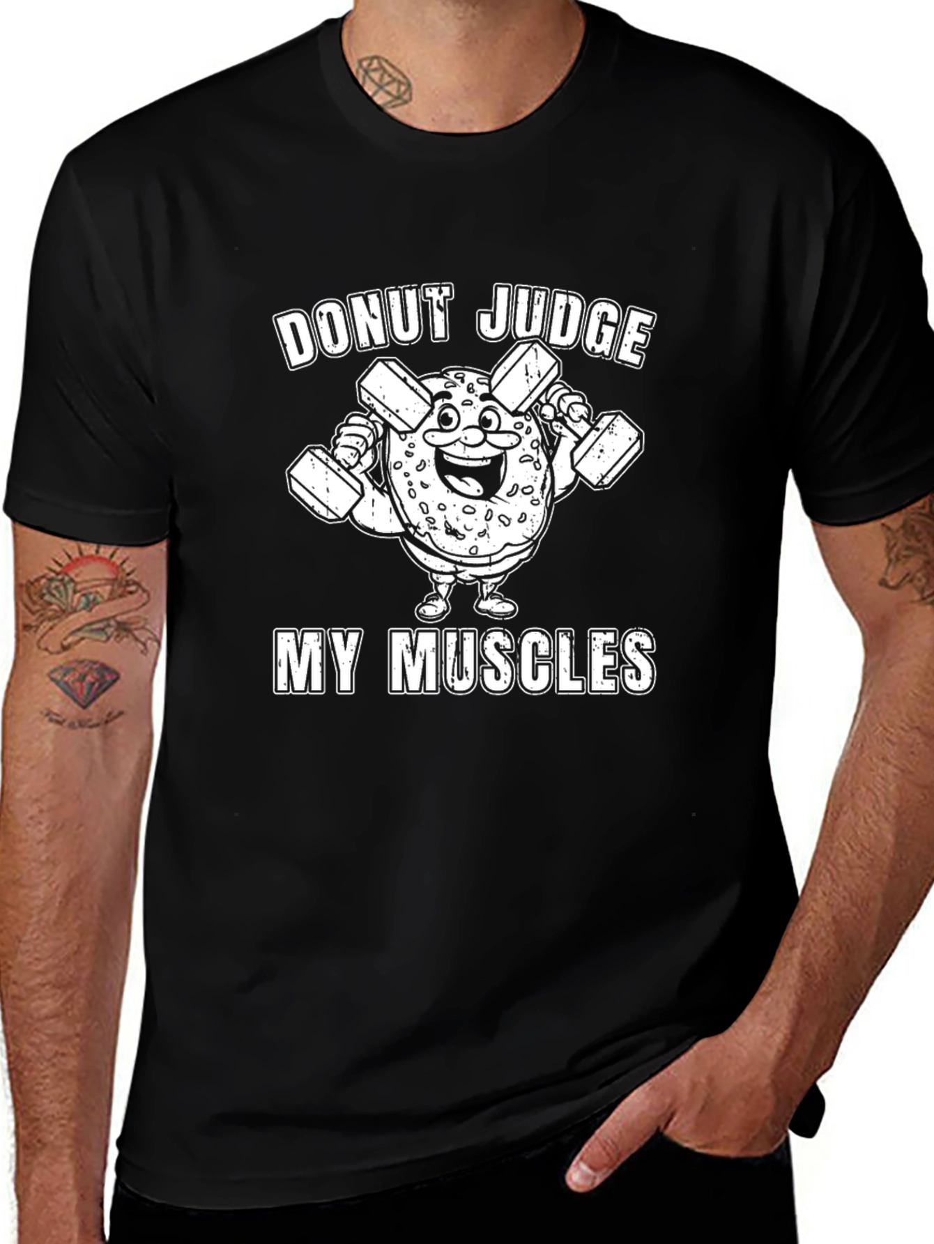 Variant 29 of Donut Judge My Muscles Black T-Shirt Gym Workout