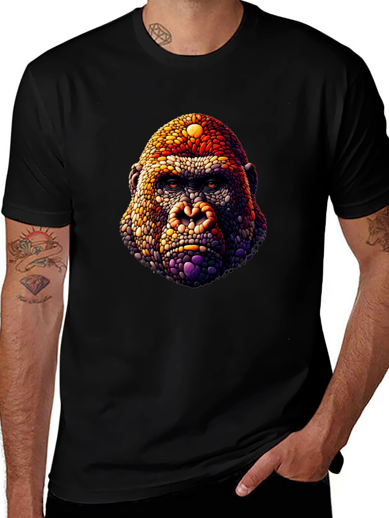 Variant 8 of Gorilla Head Graphic Print Black T-Shirt