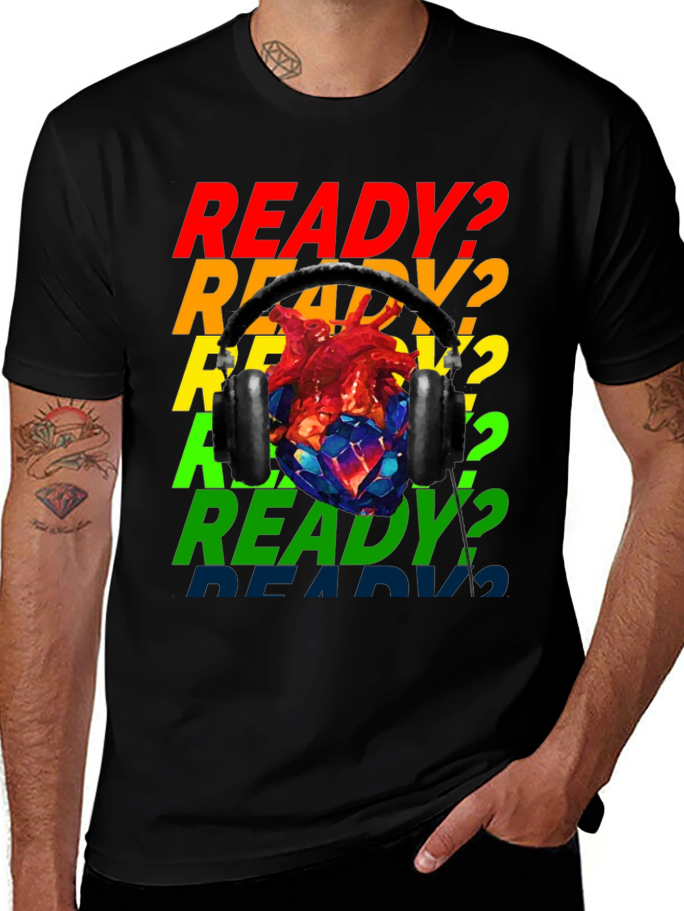 Variant 17 of Ready? Heart & Headphones Graphic T-Shirt