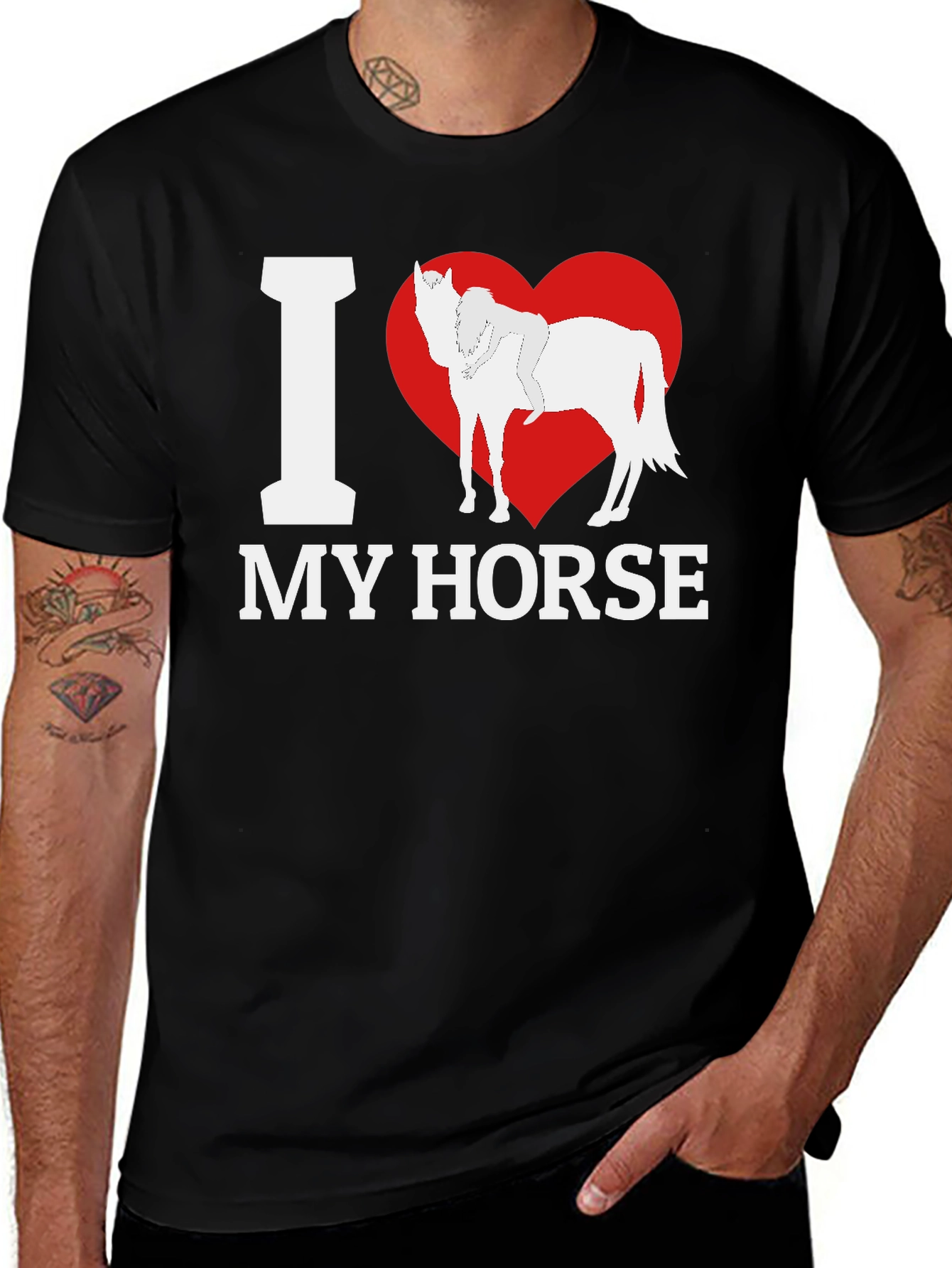 Variant 2 of I Love My Horse Graphic Tee - Black Cotton Blend