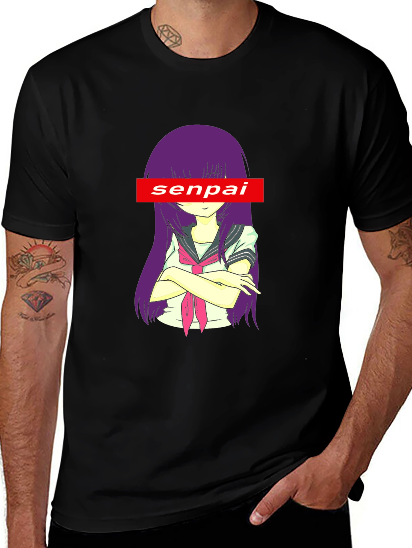 Senpai Anime Graphic Tee - Black Cotton T-Shirt