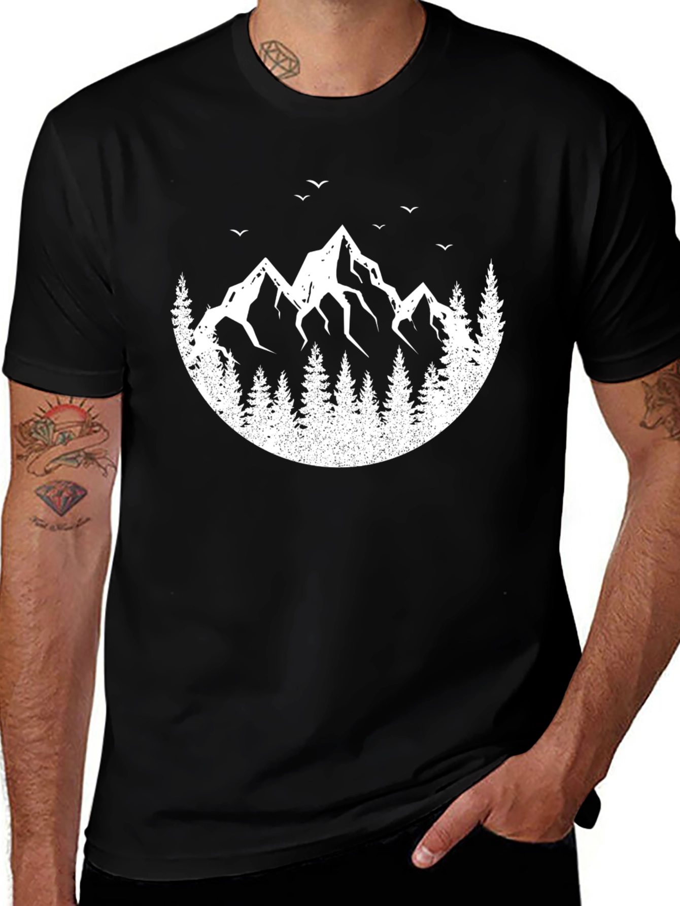 Variant 10 of Mountain & Trees Graphic T-Shirt - Black