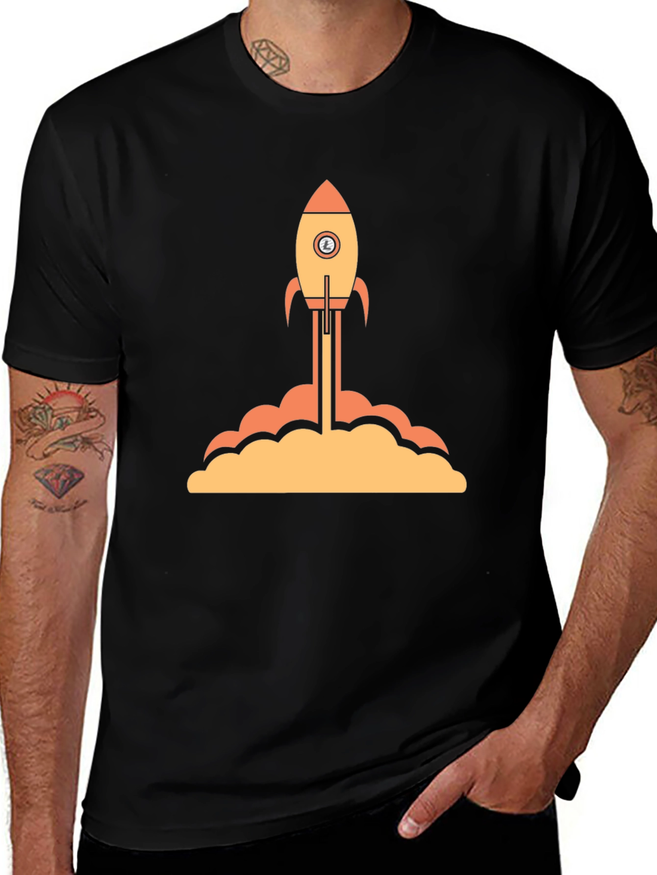 Variant 10 of Rocket Launch Graphic Tee - Black Cotton T-Shirt