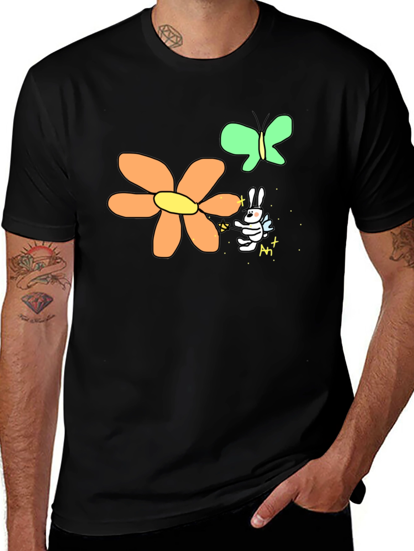 Variant 4 of Men's Black Graphic Tee - Bunny Fairy