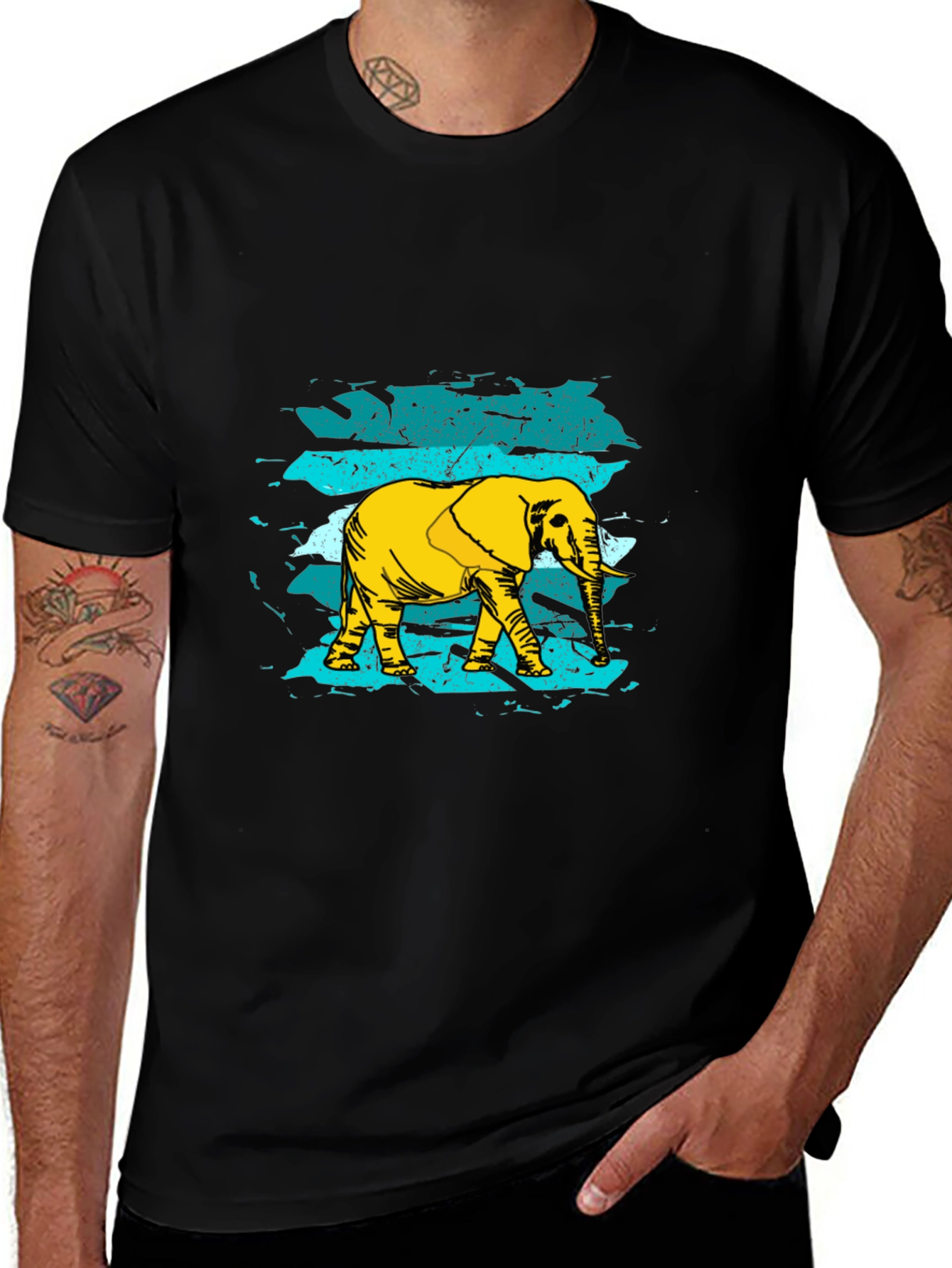 Variant 16 of Elephant Graphic Print Men's Black T-Shirt
