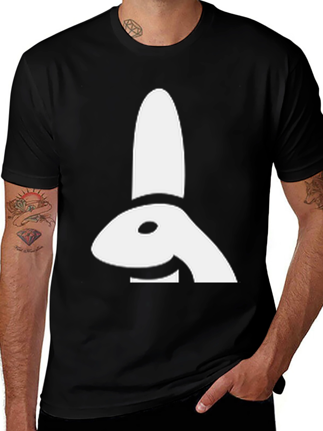 Variant 7 of Abstract Bunny Graphic Tee - Black Cotton Shirt