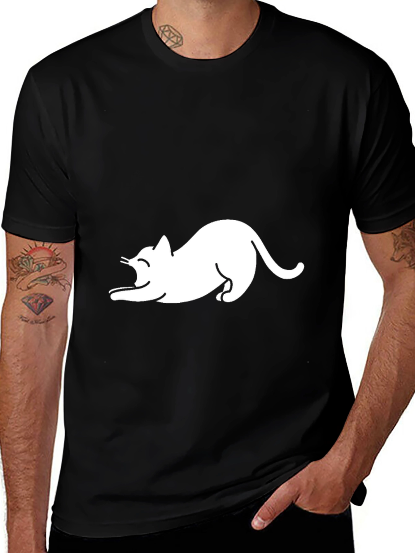 Variant 19 of Black T-Shirt with White Cat Graphic