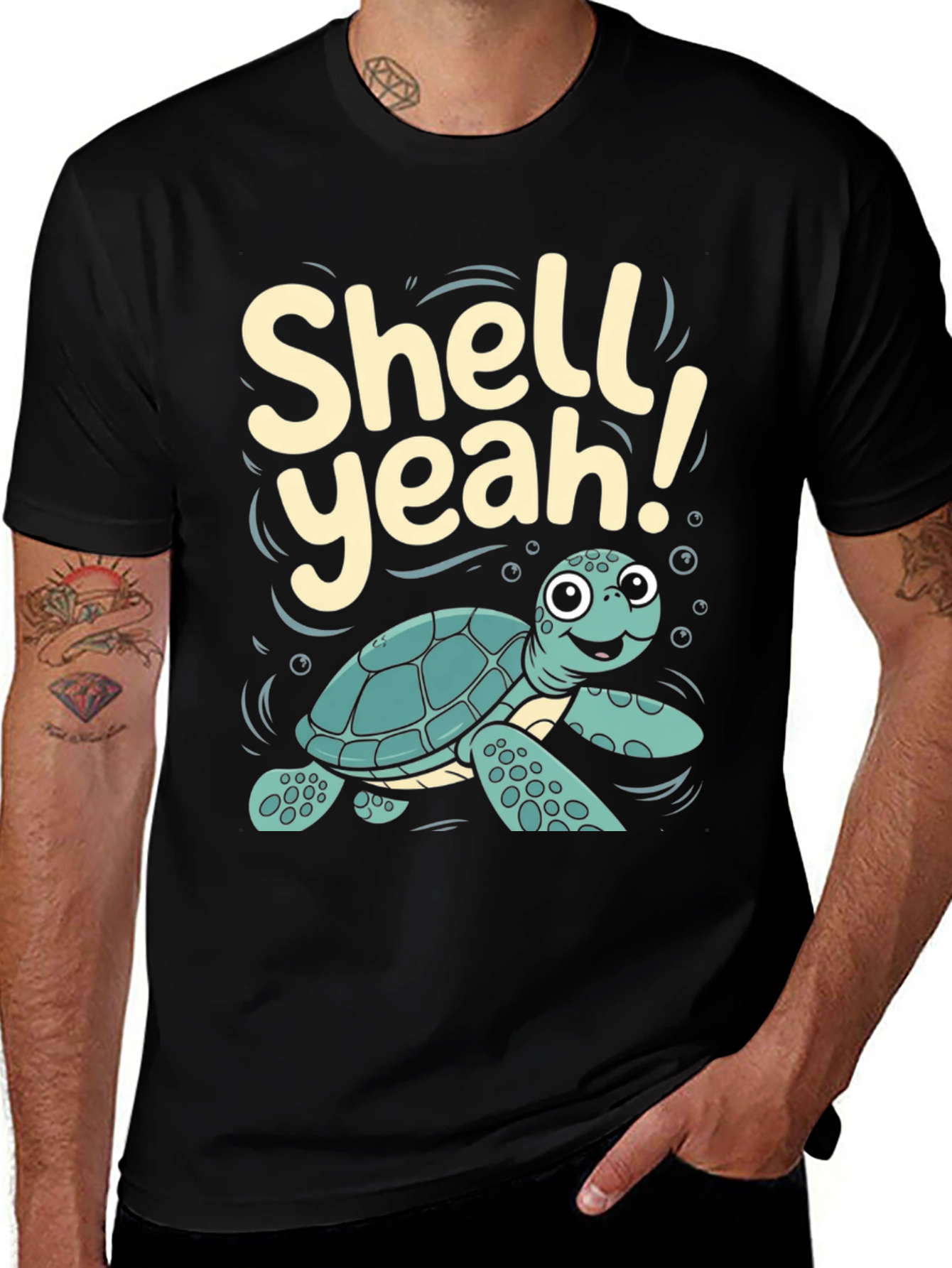 Variant 4 of Shell Yeah! Turtle Graphic Tee - Black Cotton T-Shirt