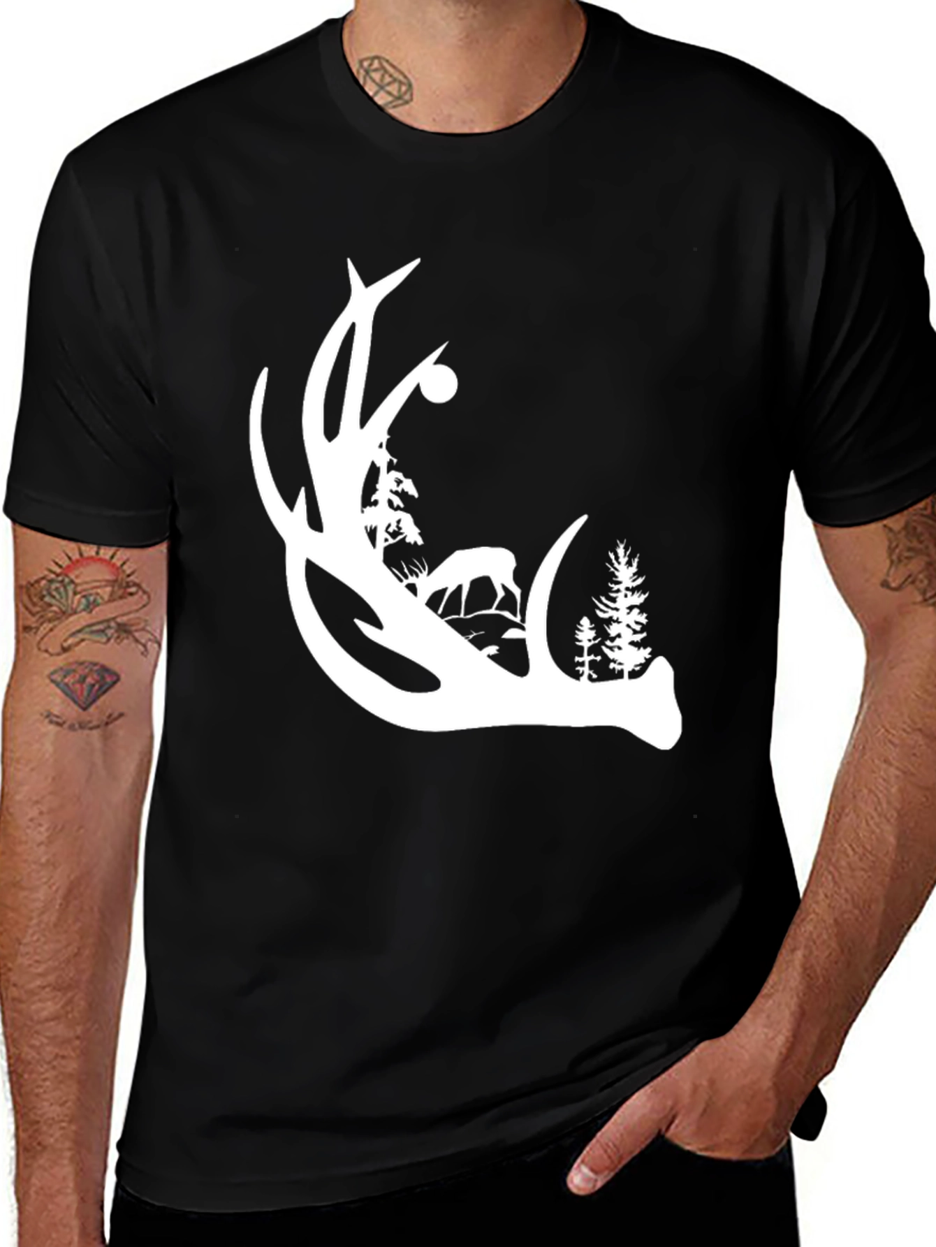 Variant 26 of Antler & Wildlife Graphic Tee - Black