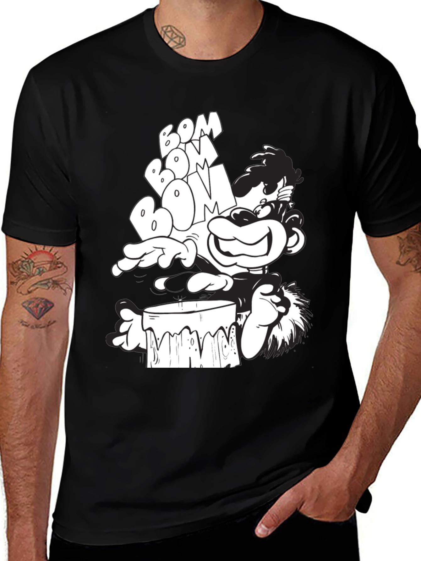 Cartoon Drummer Black T-Shirt