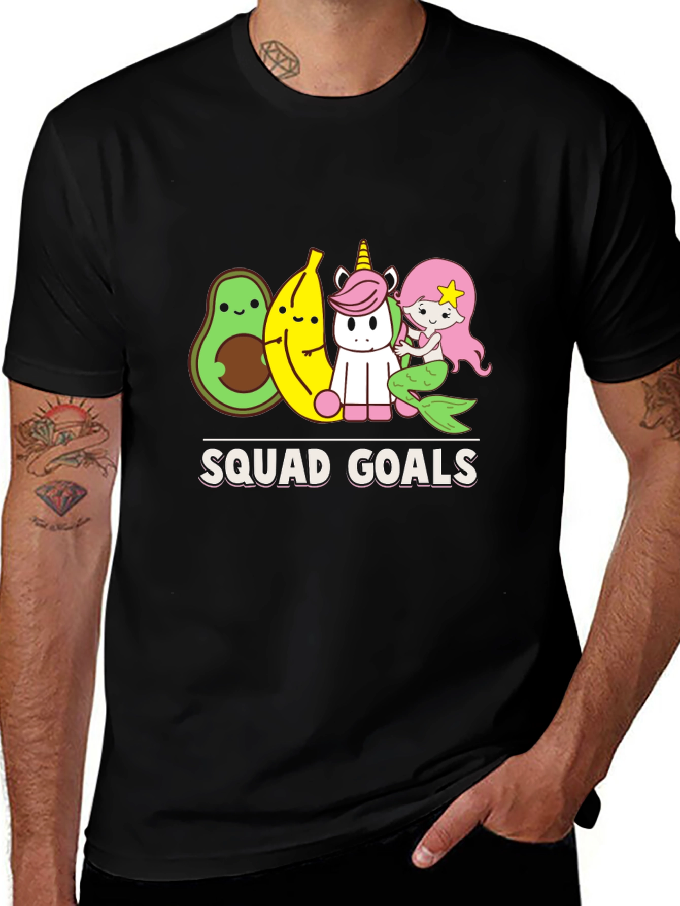 Variant 11 of Squad Goals Graphic Tee - Cute Cartoon Avocado Banana Unicorn Mermaid