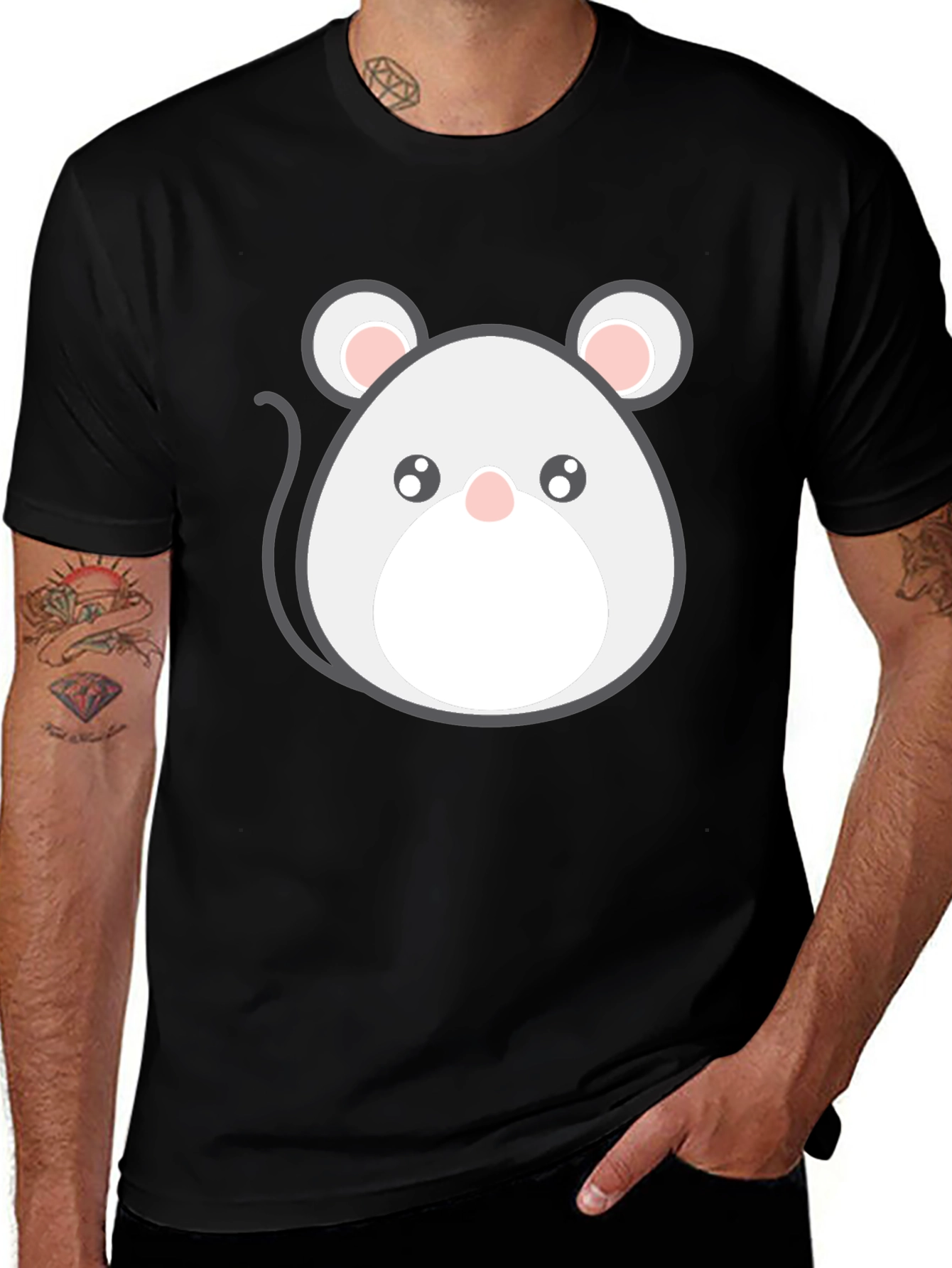 Variant 17 of Cute Cartoon Mouse Graphic Tee - Black