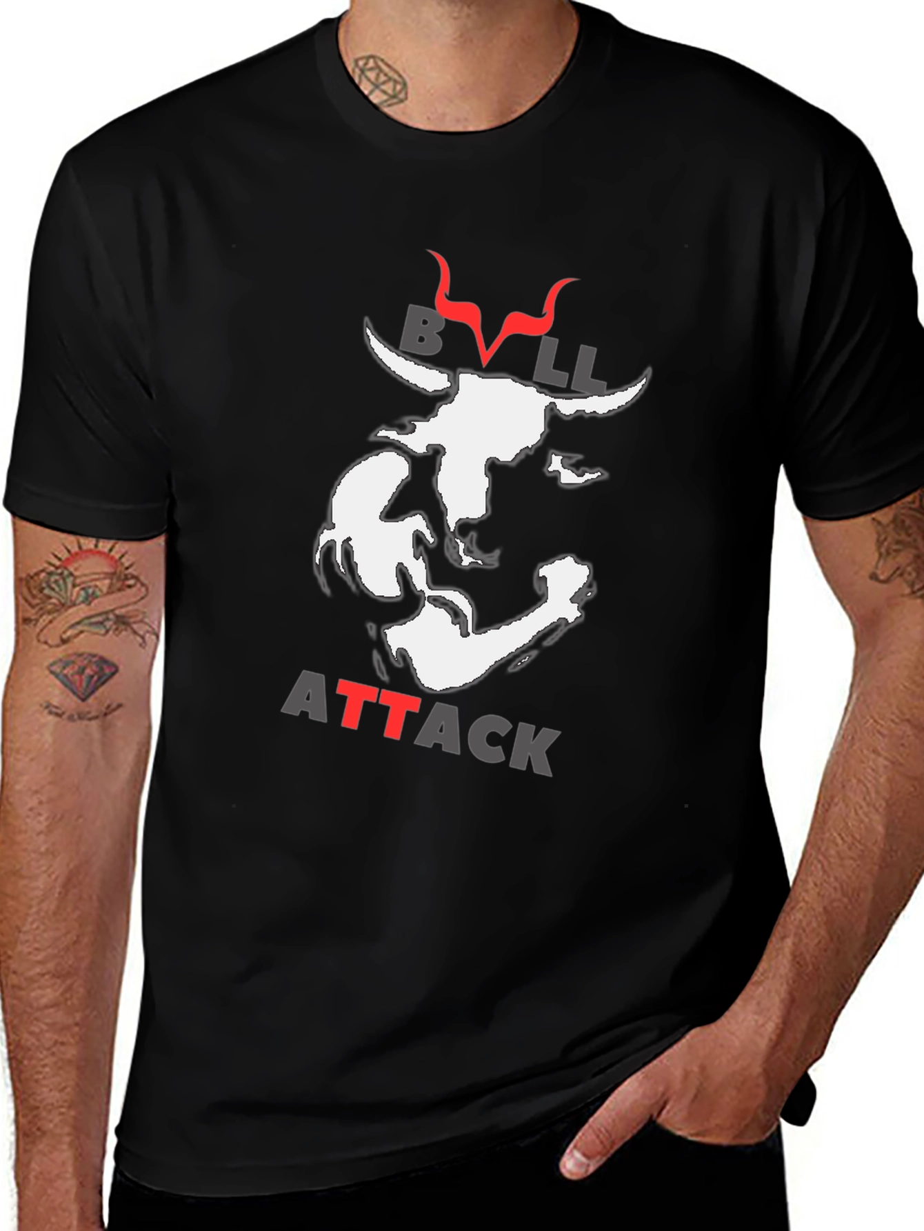 Variant 18 of Bull Attack Graphic Print T-Shirt