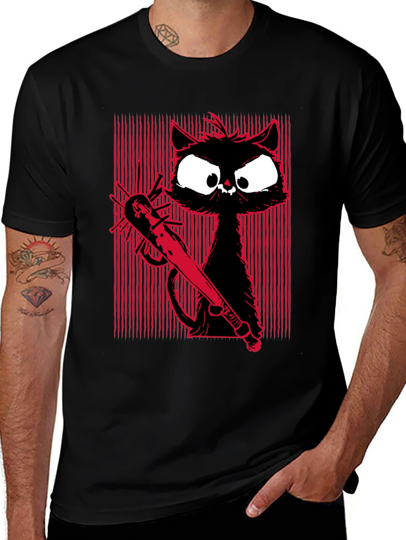 Variant 15 of Cat with Spiked Bat Graphic Tee