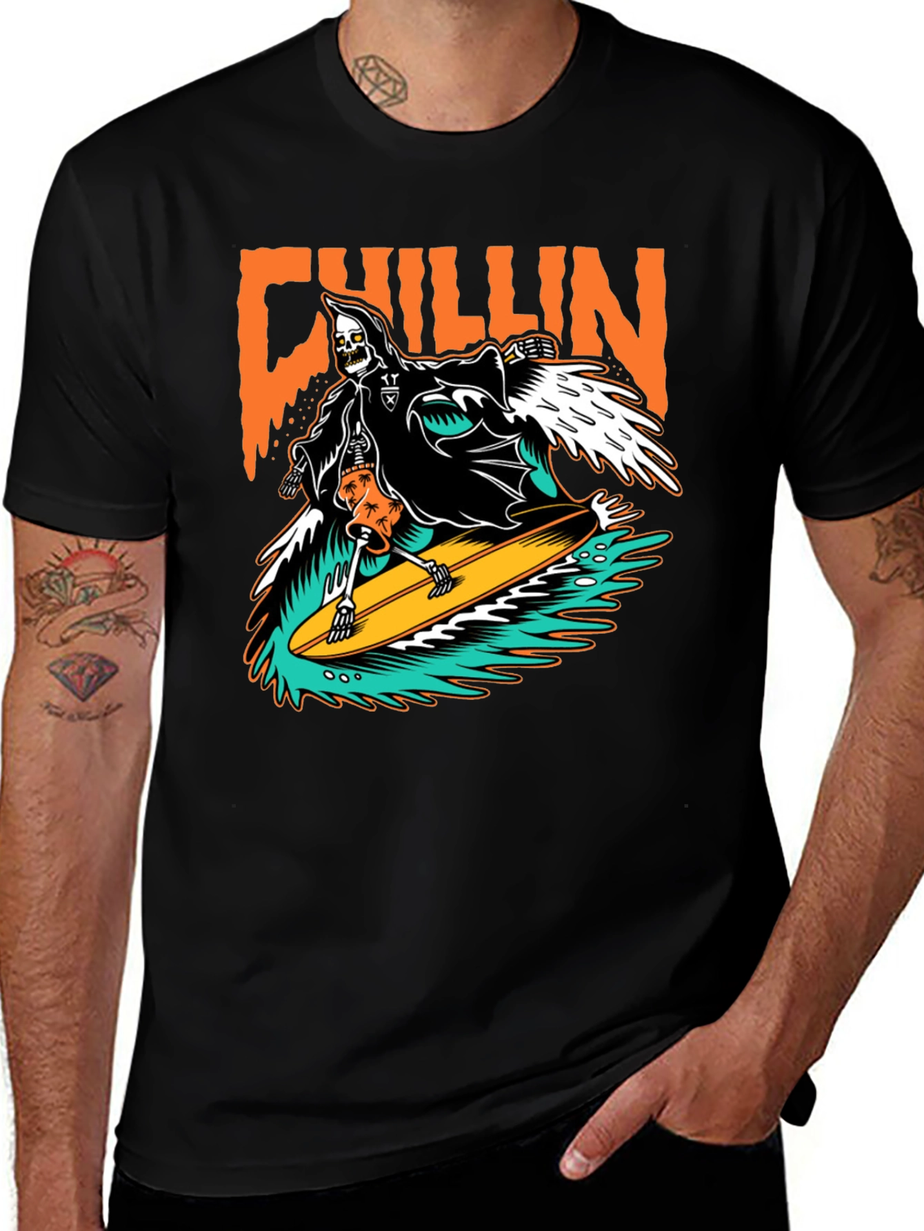 Variant 7 of Chillin' Grim Reaper Surfing T-Shirt