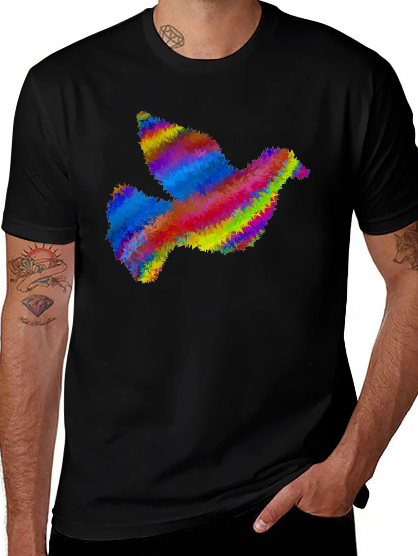 Variant 12 of Rainbow Dove Graphic Print Black T-Shirt