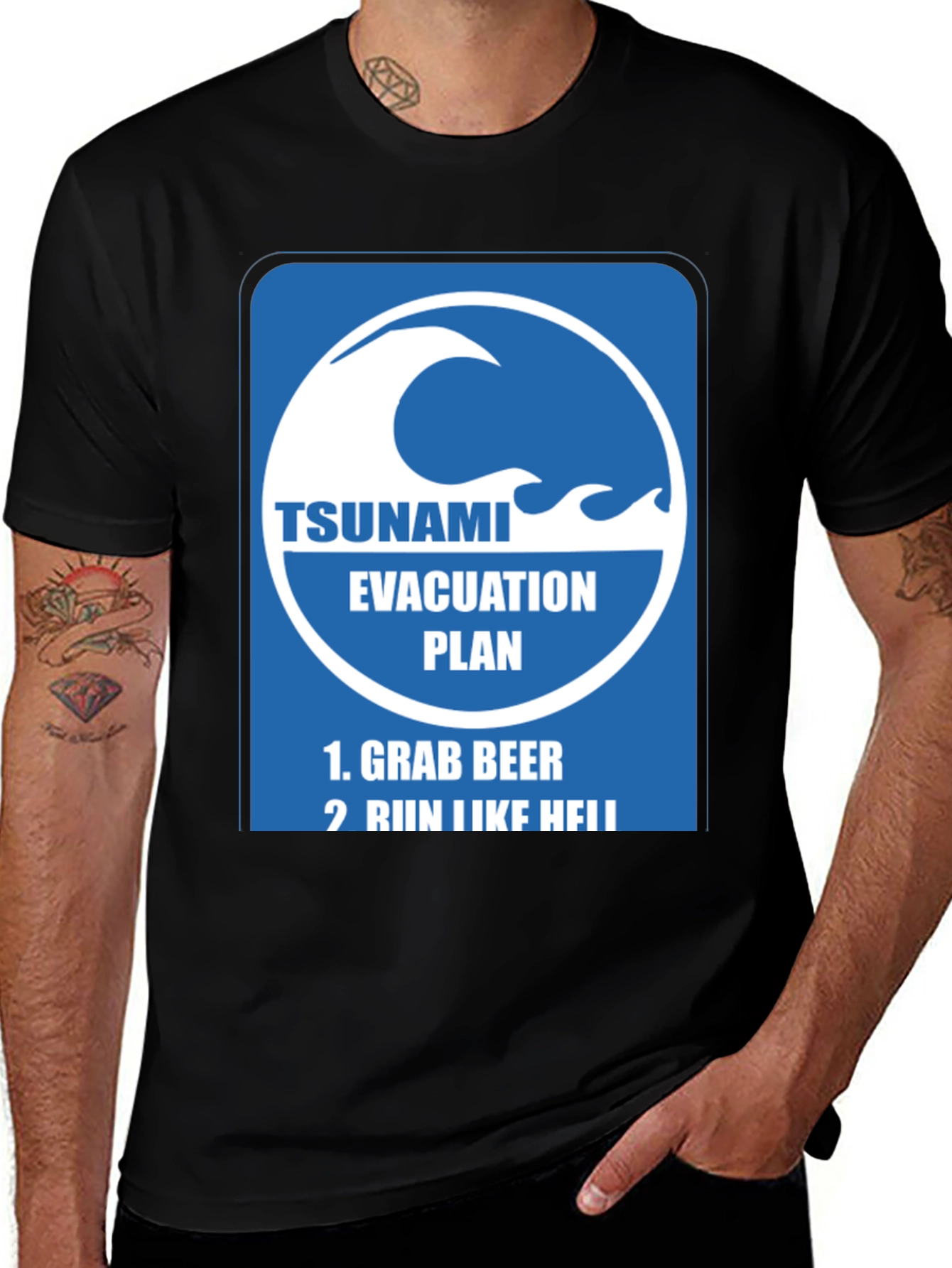 Variant 7 of Tsunami Evacuation Plan Graphic Tee - Grab Beer and Run!
