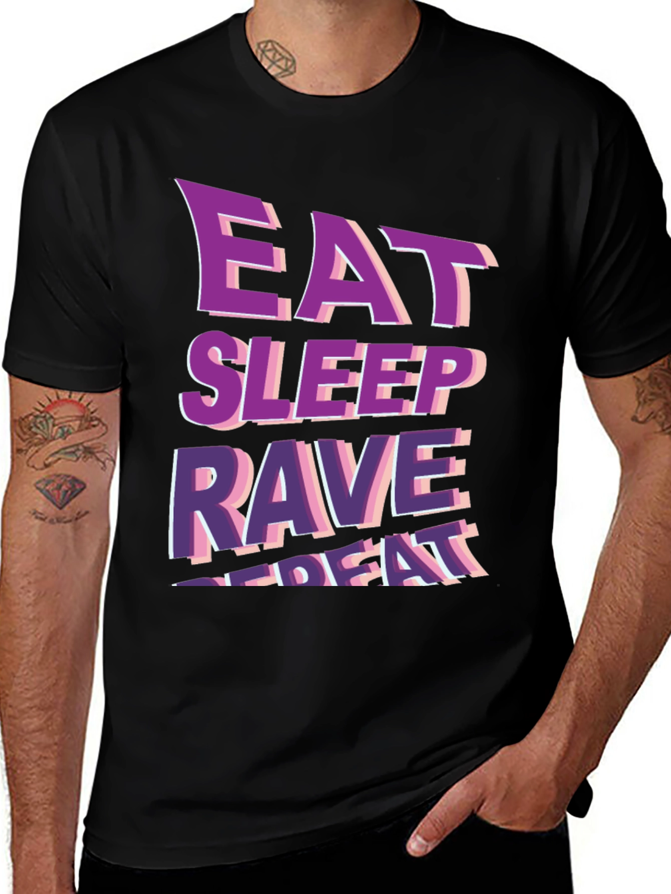 Variant 29 of Eat Sleep Rave Repeat Black Graphic Tee