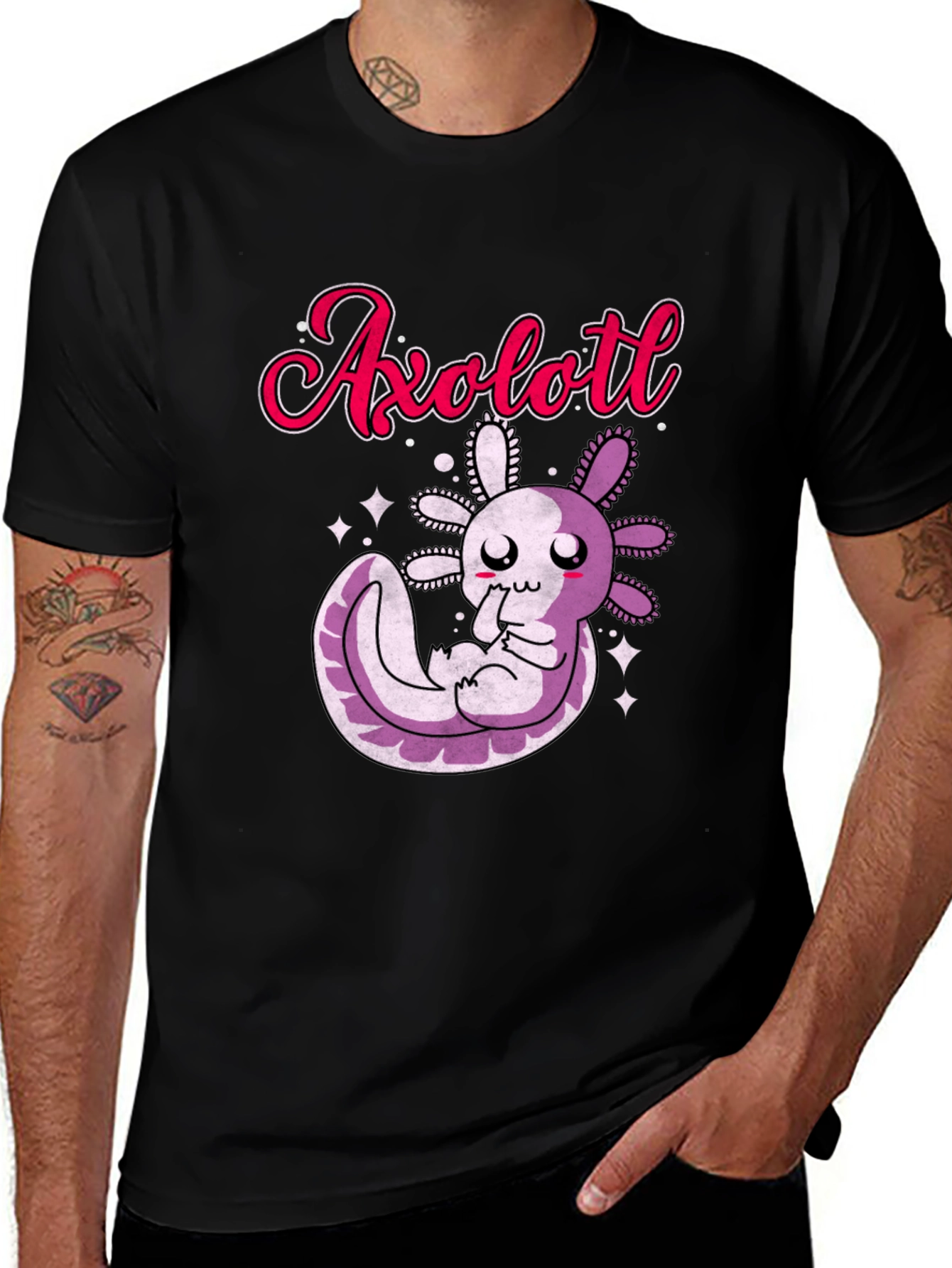 Variant 12 of Cute Axolotl Graphic T-Shirt - Black