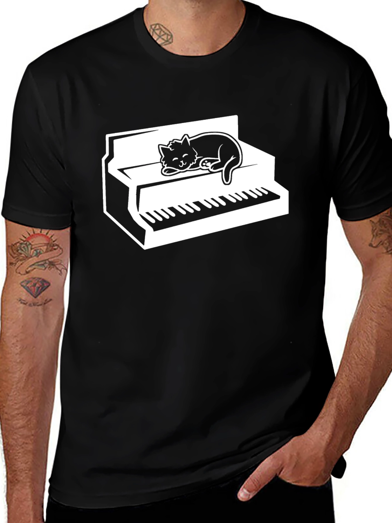 Variant 4 of Cat Nap Piano T-Shirt - Black, Relaxed Fit