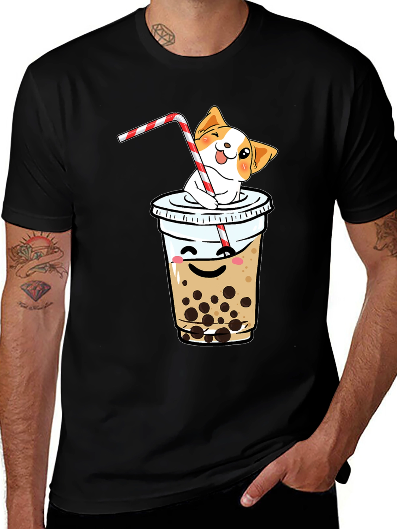 Variant 25 of Cute Dog in Boba Tea T-Shirt - Kawaii Design
