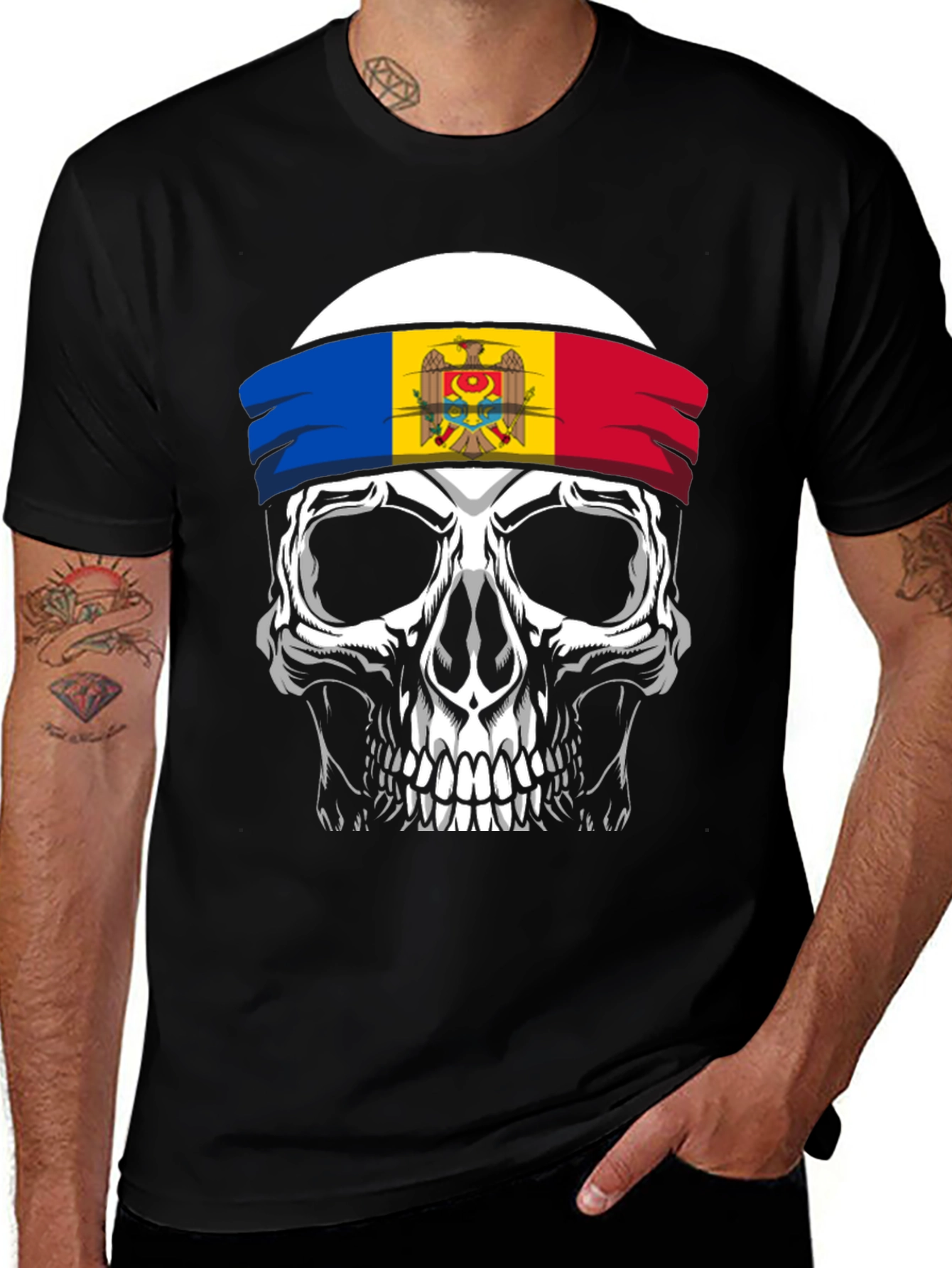 Variant 25 of Skull Moldova Flag Bandana Graphic T-Shirt