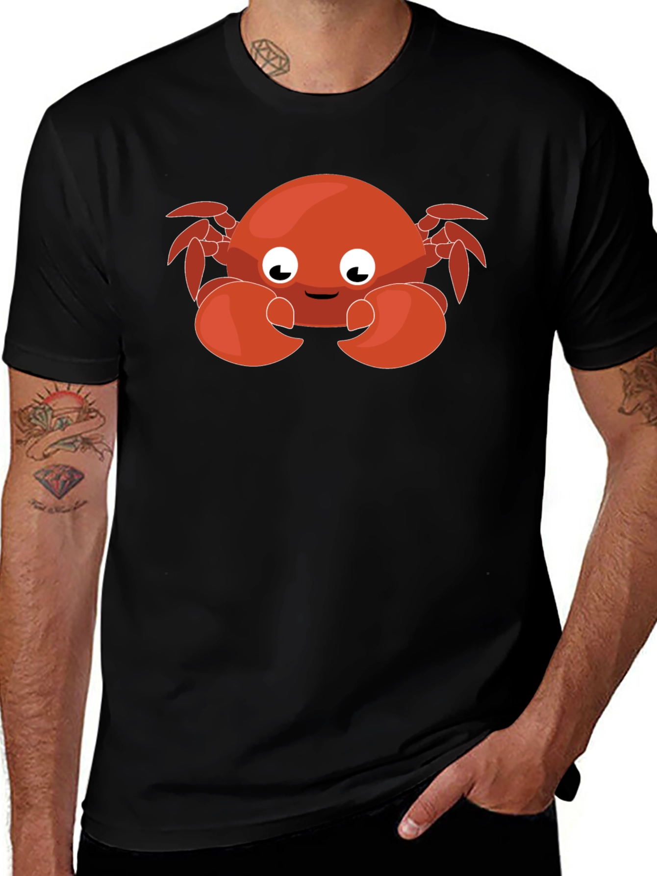 Variant 24 of Cute Cartoon Crab Graphic Black T-Shirt