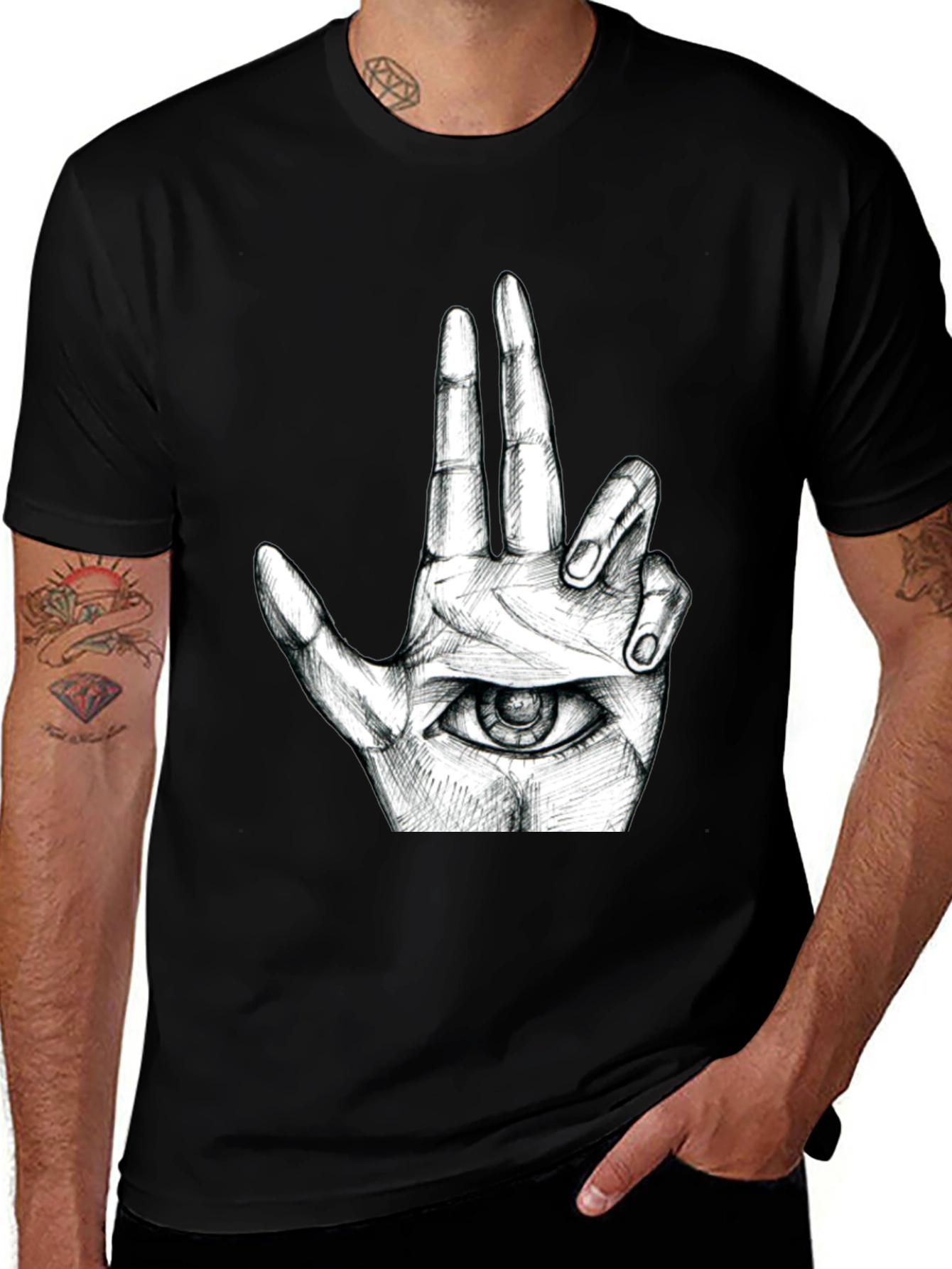 Variant 27 of Eye Hand Graphic T-Shirt - Black Cotton Tee