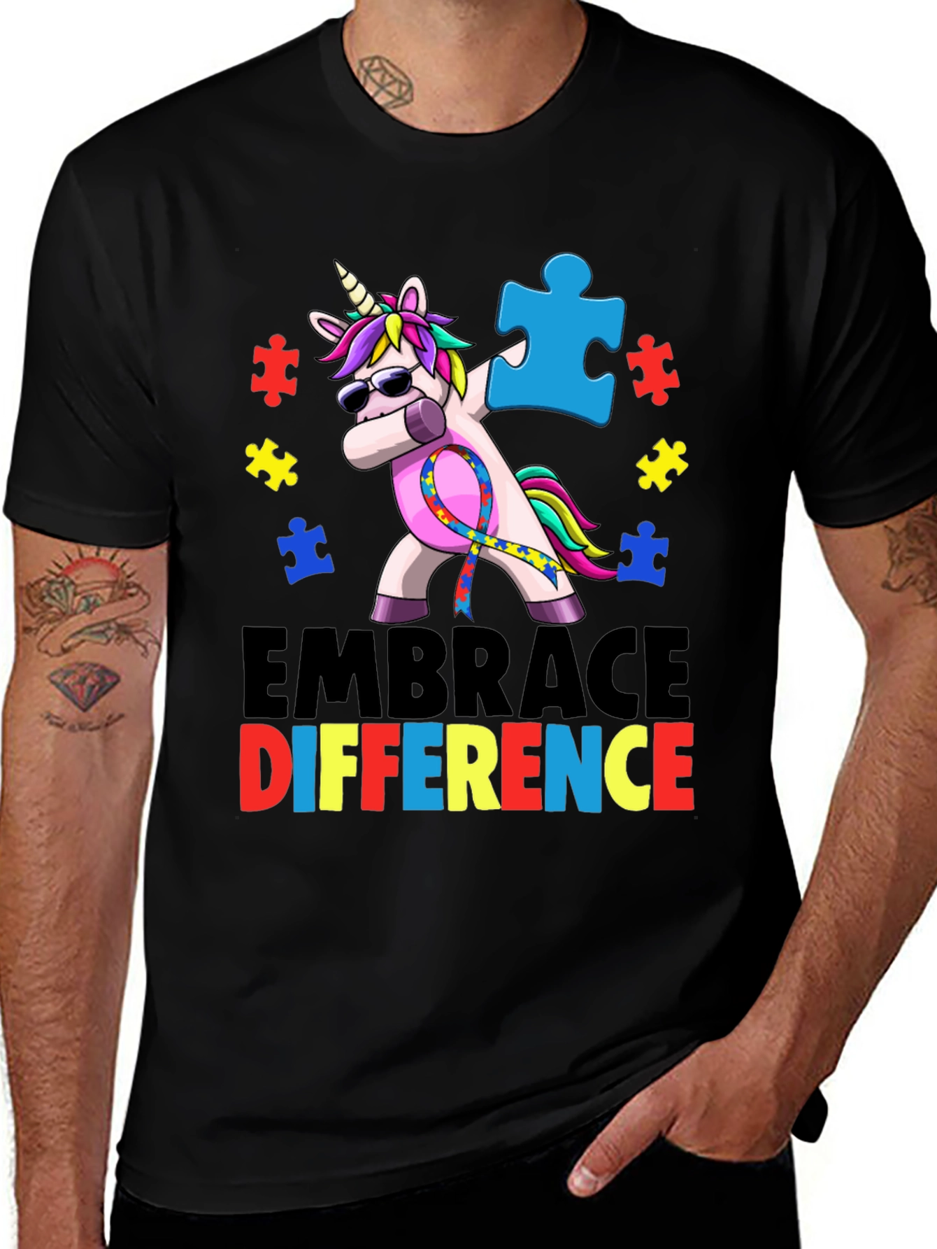 Variant 23 of Embrace Difference Autism Awareness Unicorn T-Shirt