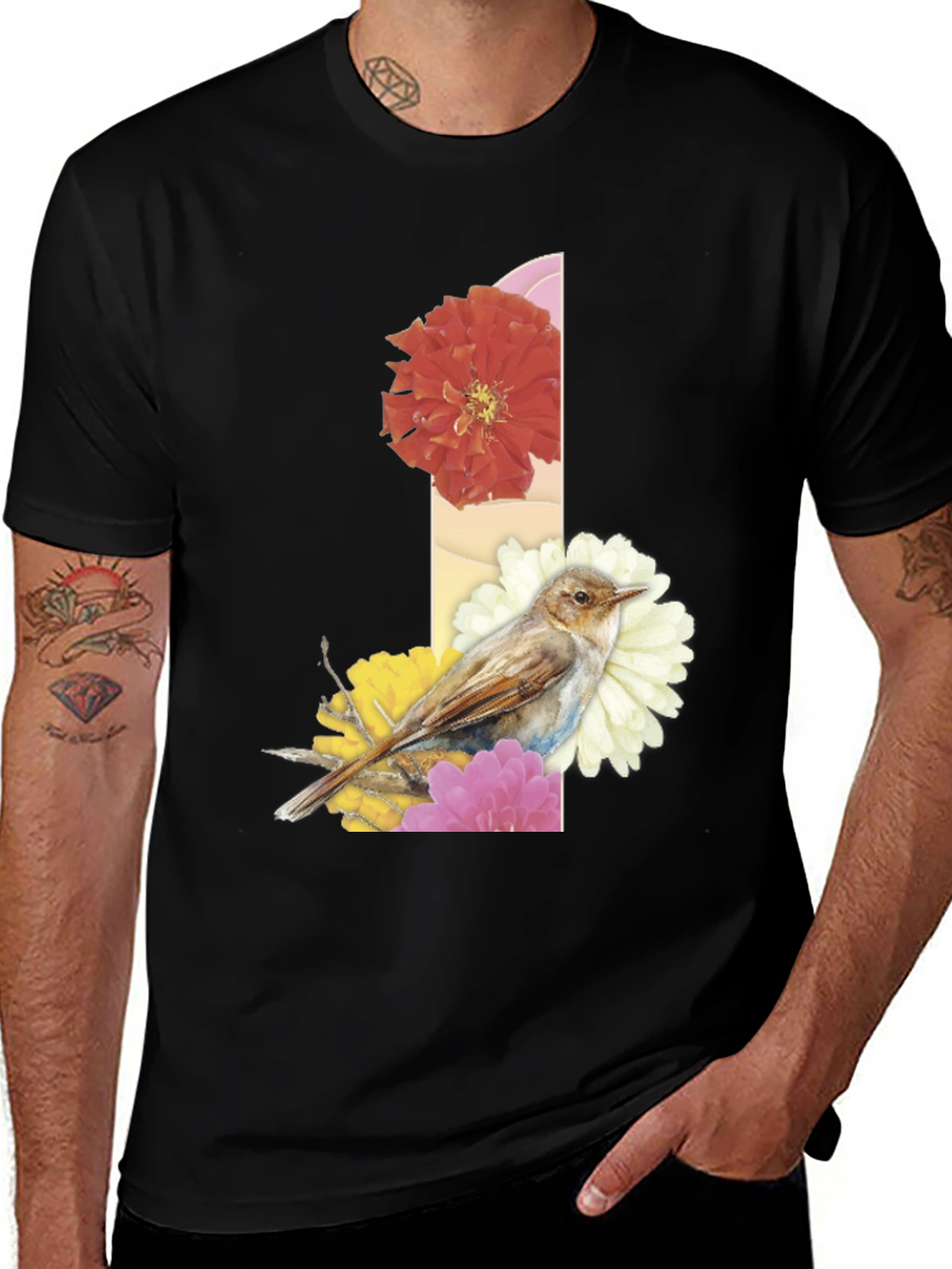 Variant 6 of Floral Bird Graphic T-Shirt - Unique Design
