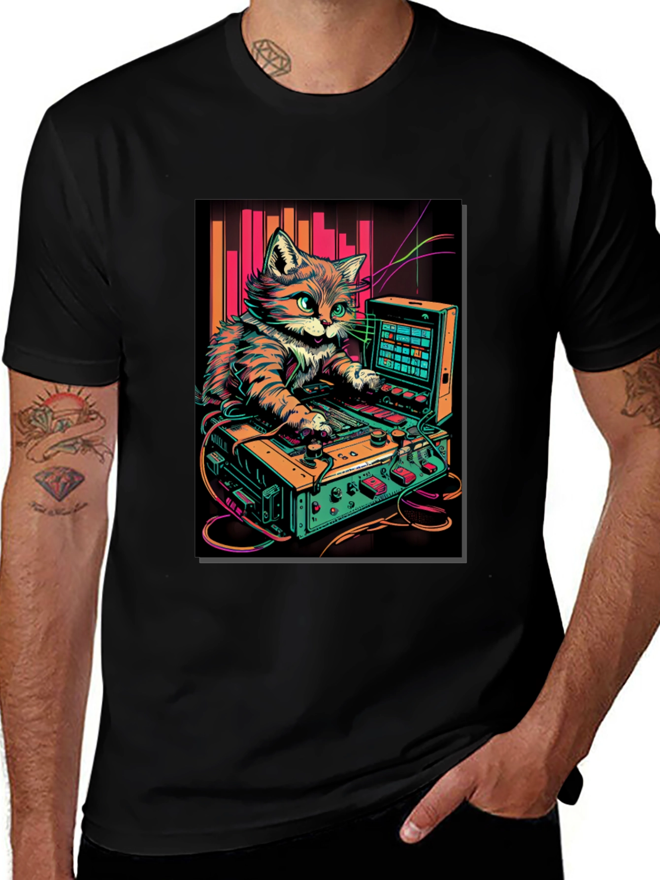 Variant 4 of DJ Cat Graphic Tee - Cool Animal Lover Design