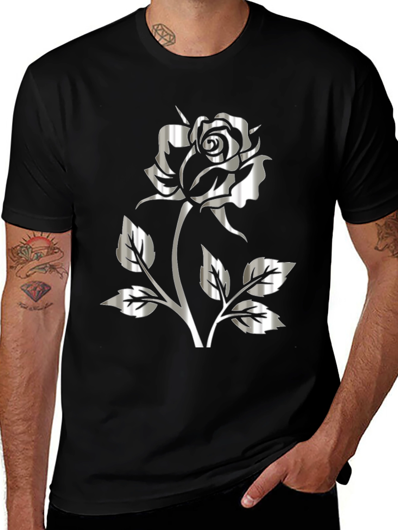 Variant 21 of Silver Rose Graphic Black T-Shirt