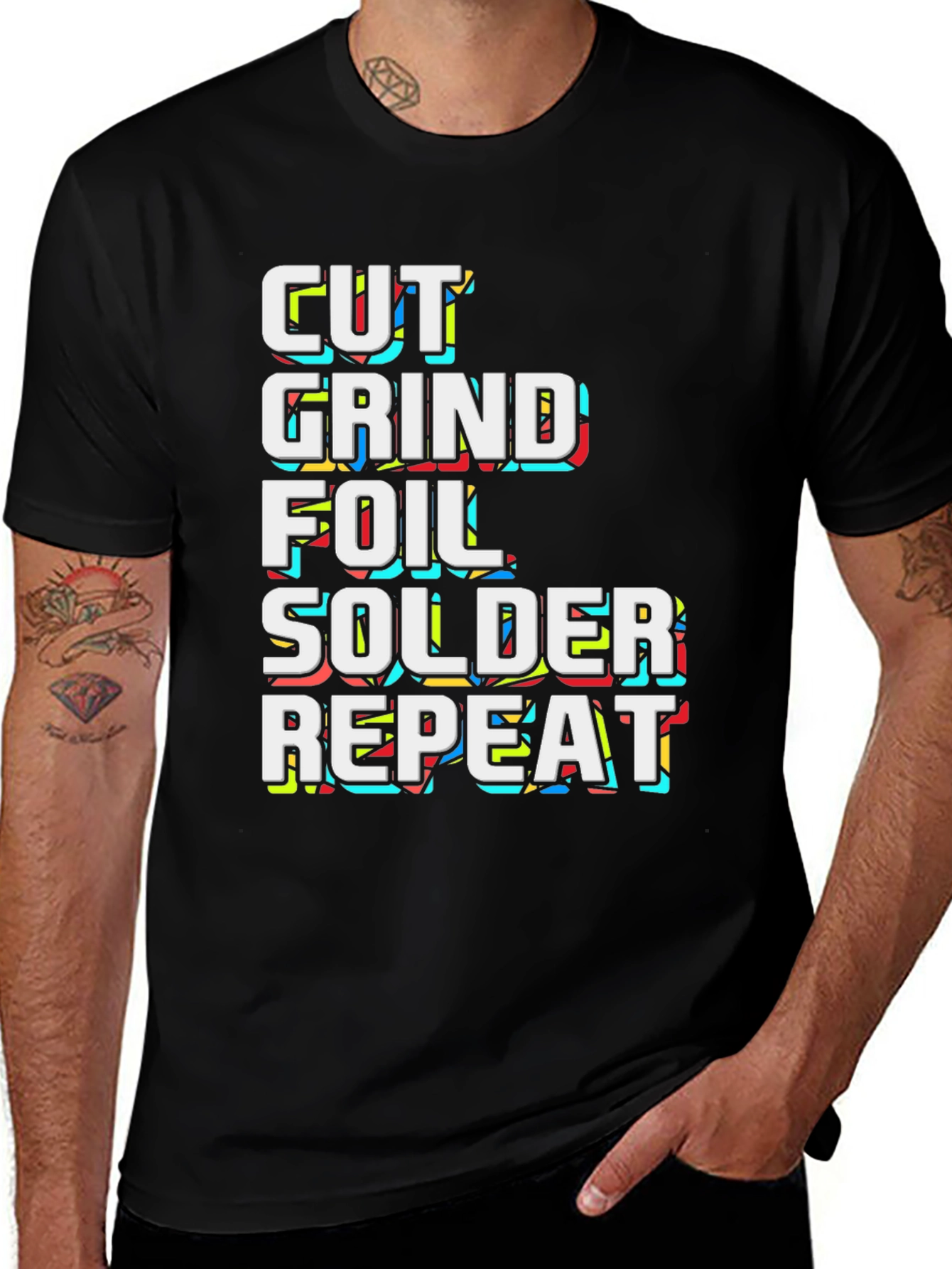 Cut Grind Foil Solder Repeat Black Graphic Tee