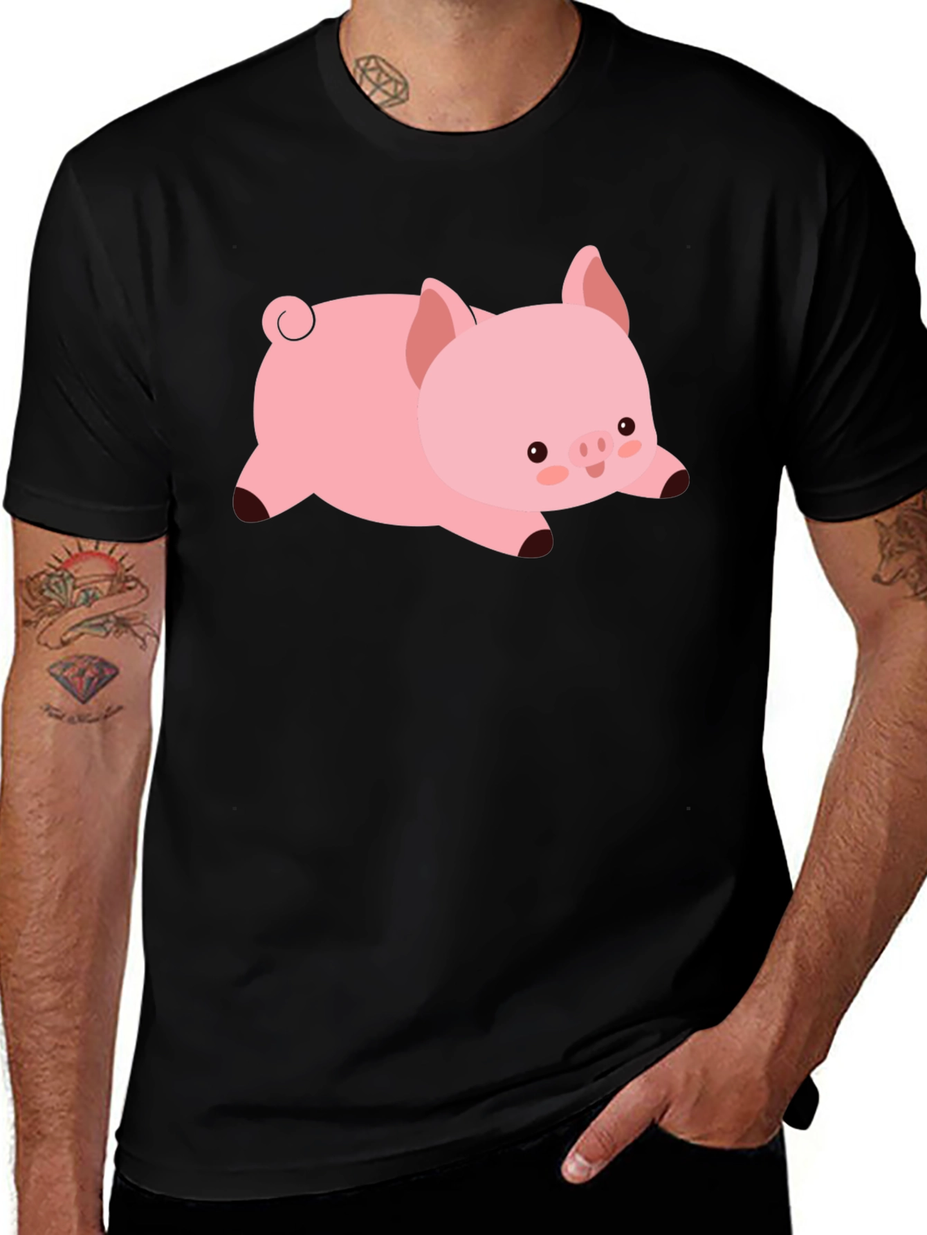 Variant 11 of Cute Pig T-Shirt - Black Cotton Tee