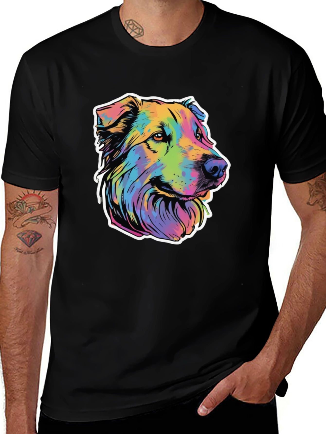 Variant 3 of Colorful Dog Graphic Tee - Black Unisex T-Shirt
