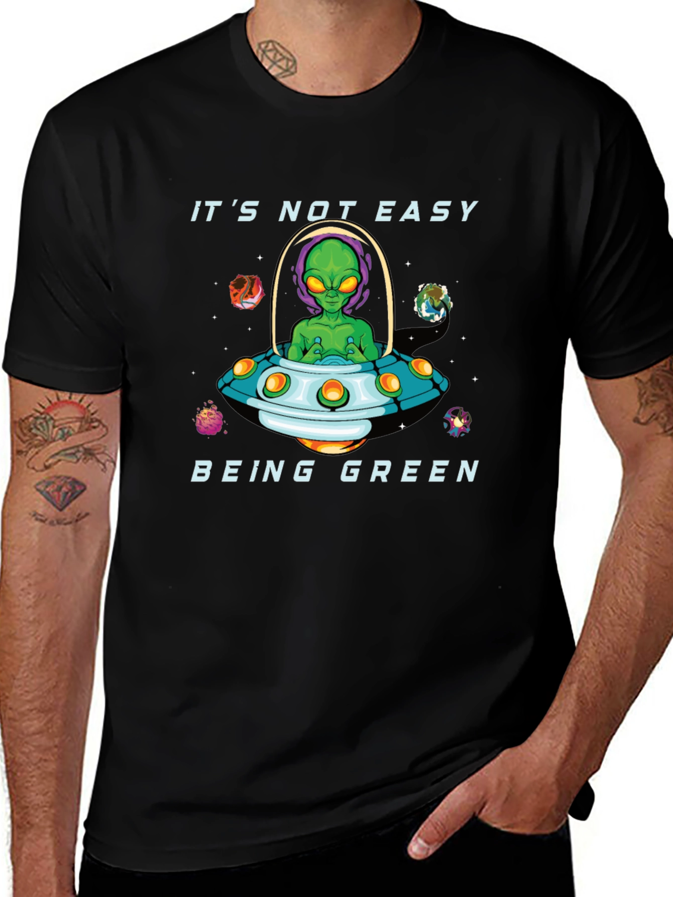 Variant 2 of It's Not Easy Being Green Alien UFO T-Shirt