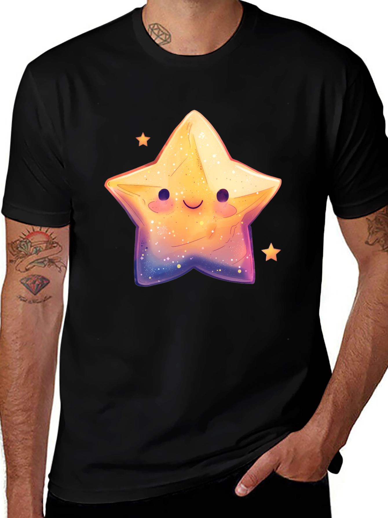 Variant 16 of Cute Smiling Star Graphic Tee - Black