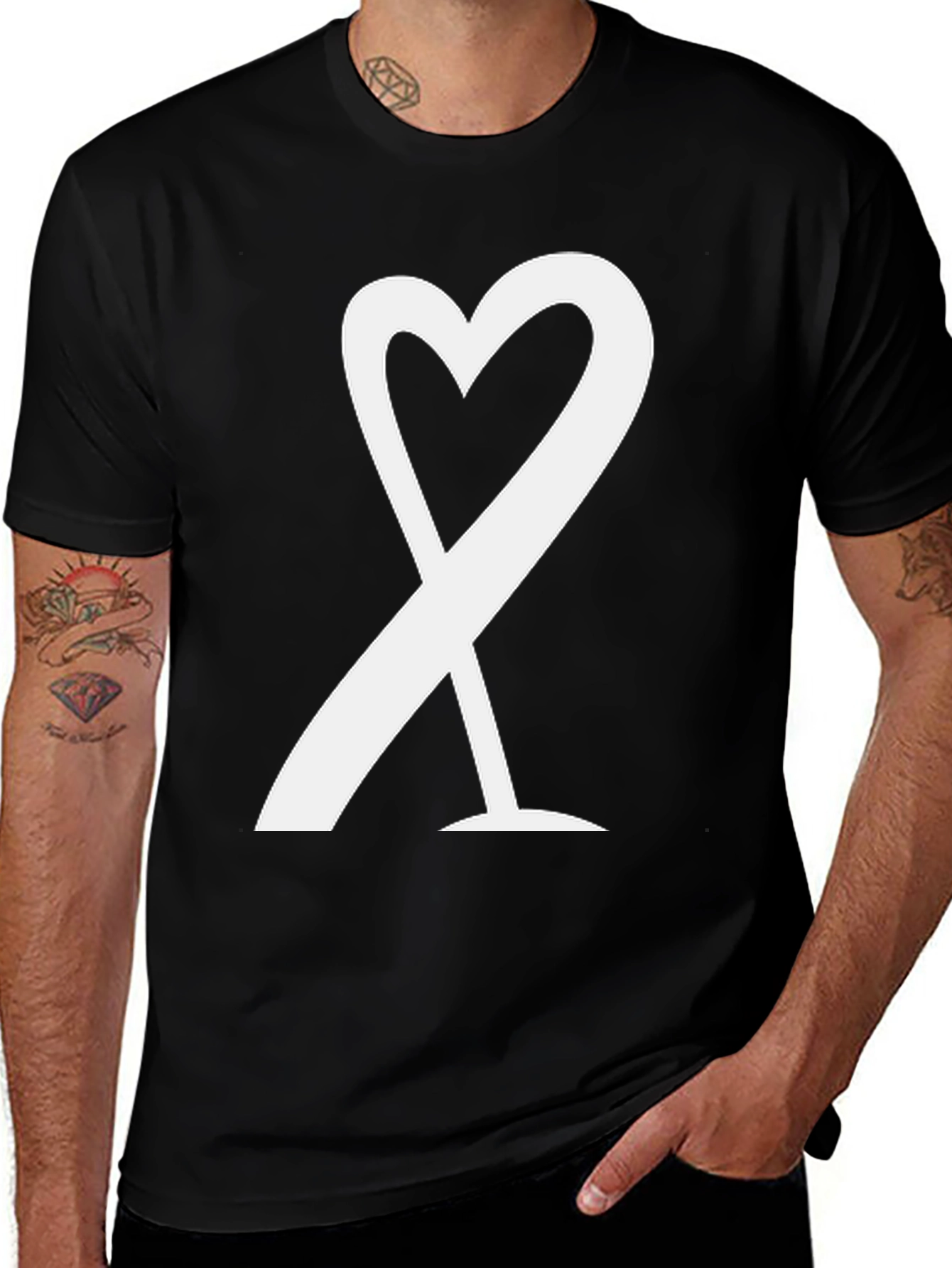Variant 3 of Heart Ribbon Graphic Tee - Black, Casual Style
