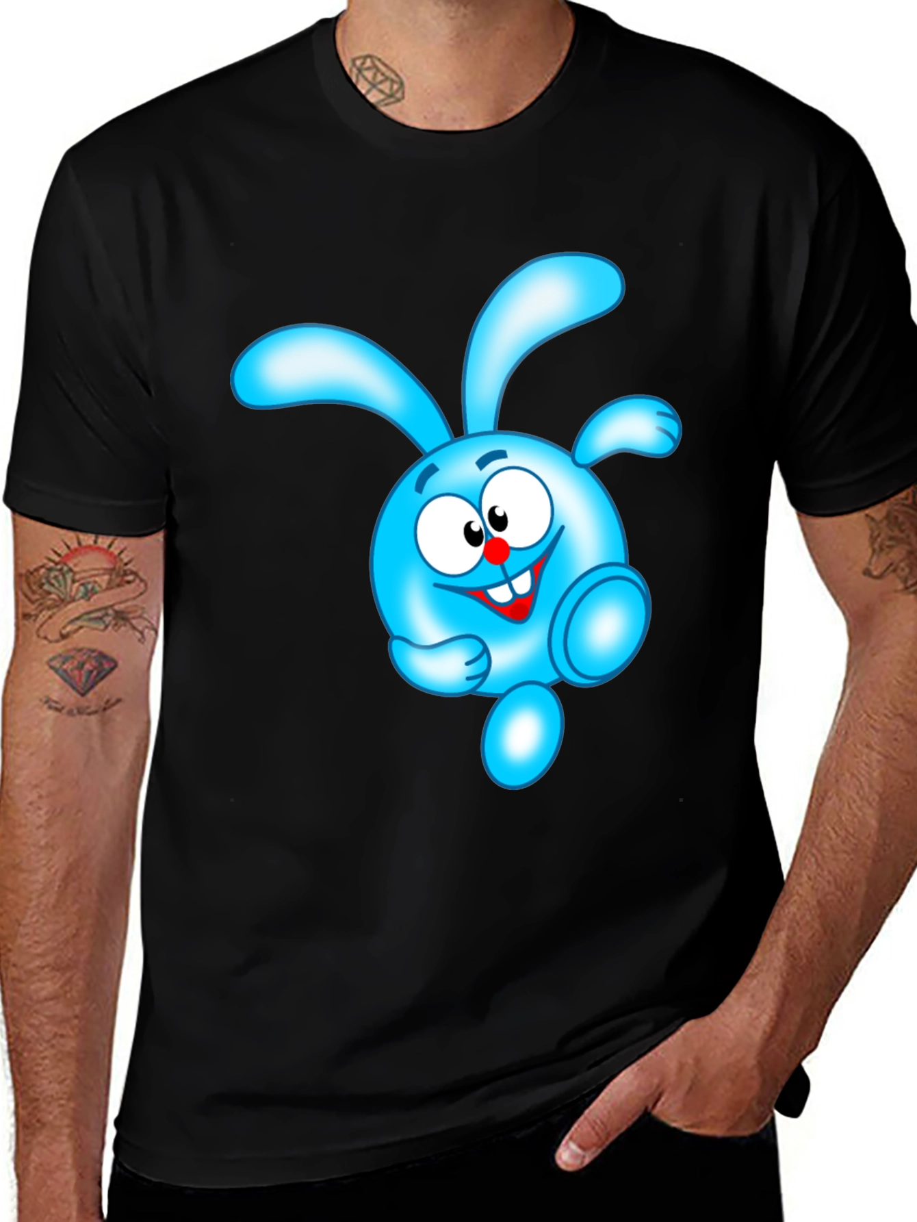 Variant 17 of Blue Cartoon Character Black T-Shirt