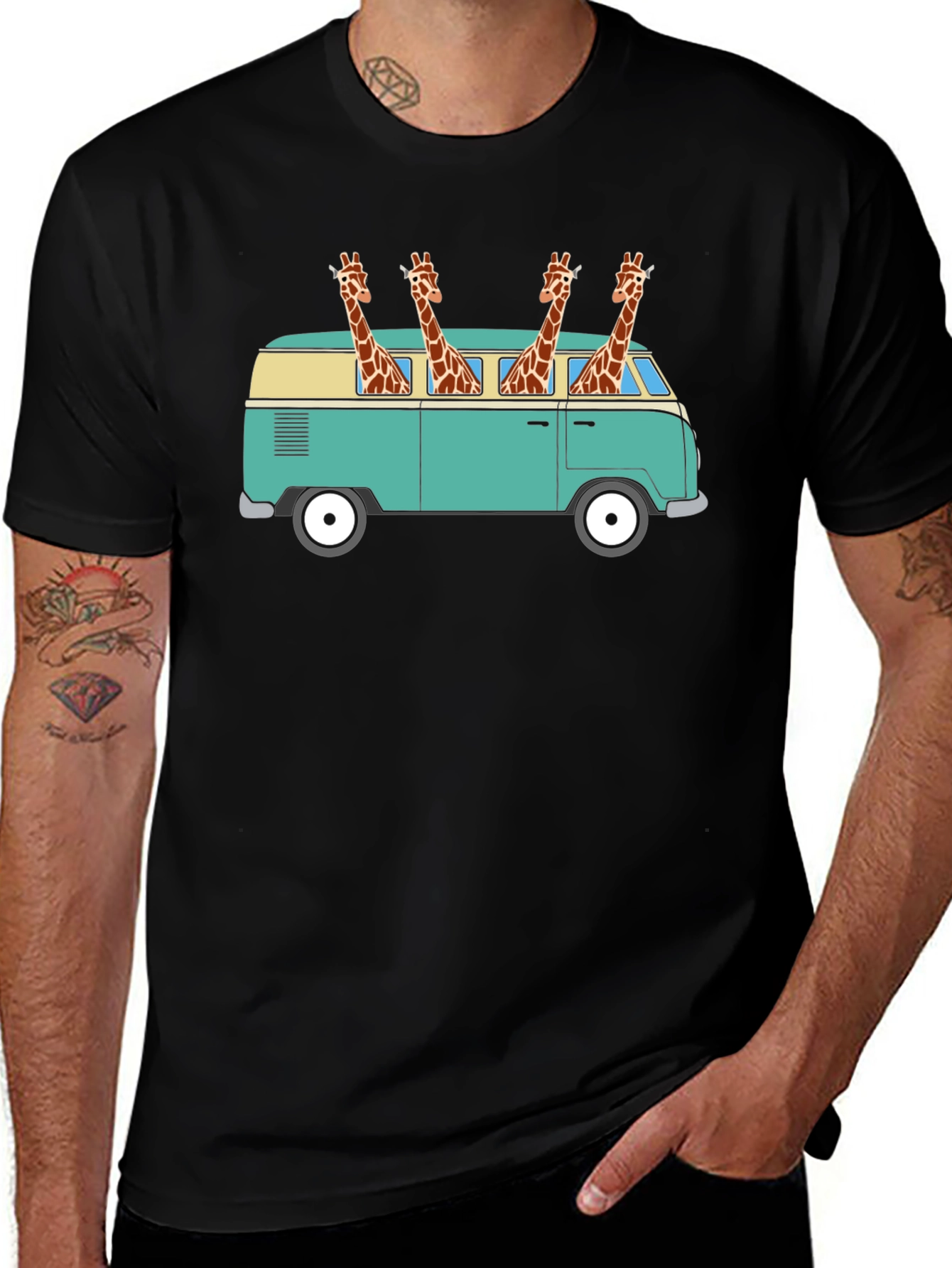 Variant 14 of Giraffe Van T-Shirt - Quirky Animal Tee