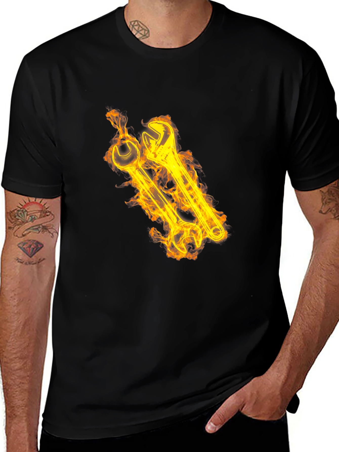 Variant 8 of Fiery Wrench Graphic Tee - Black