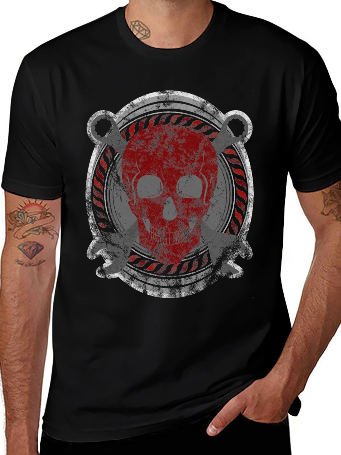 Variant 5 of Skull & Wrenches Graphic T-Shirt - Men's Black Tee