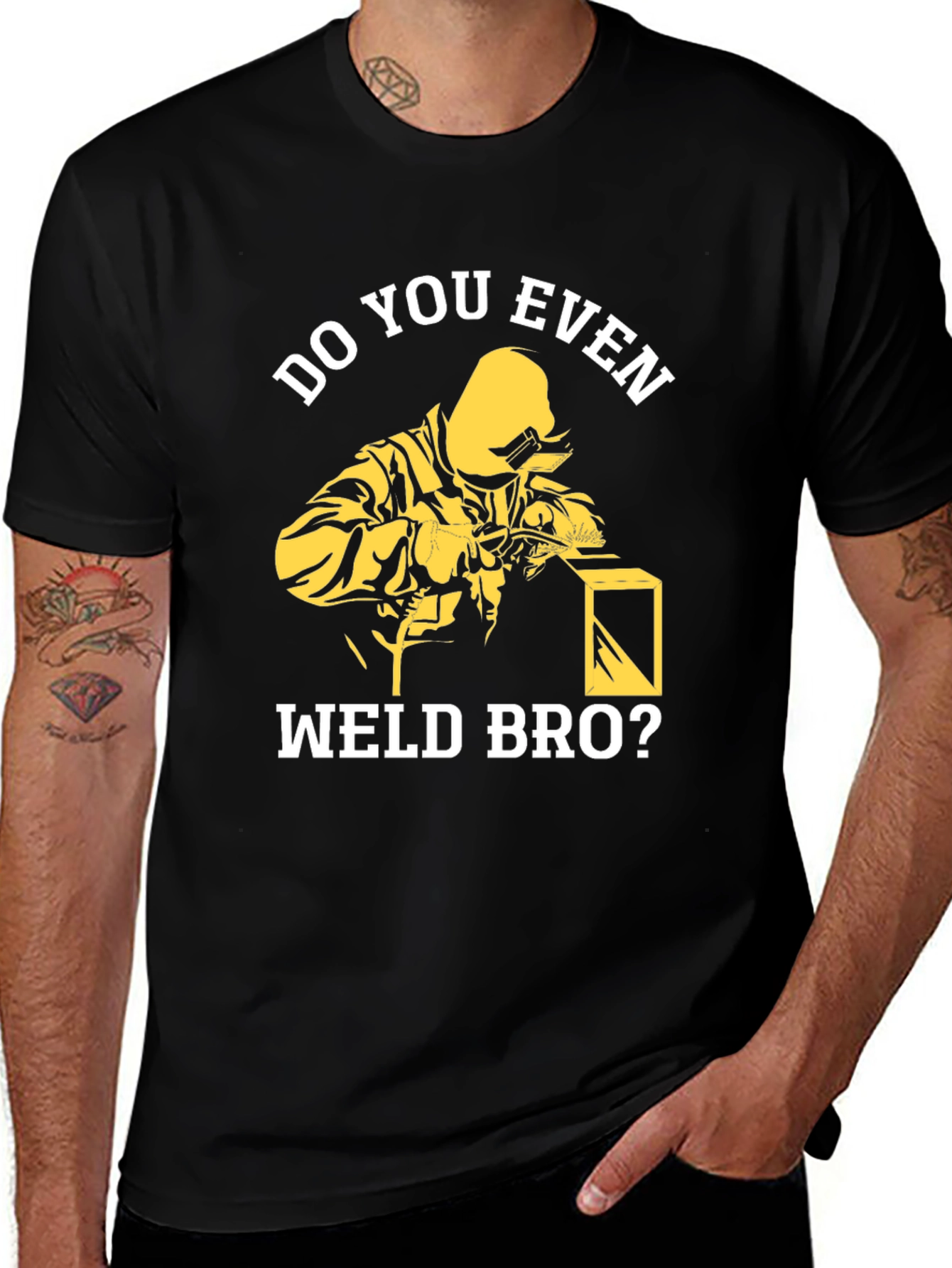 Black Do You Even Weld Bro? Black Cotton Graphic T-Shirt main image