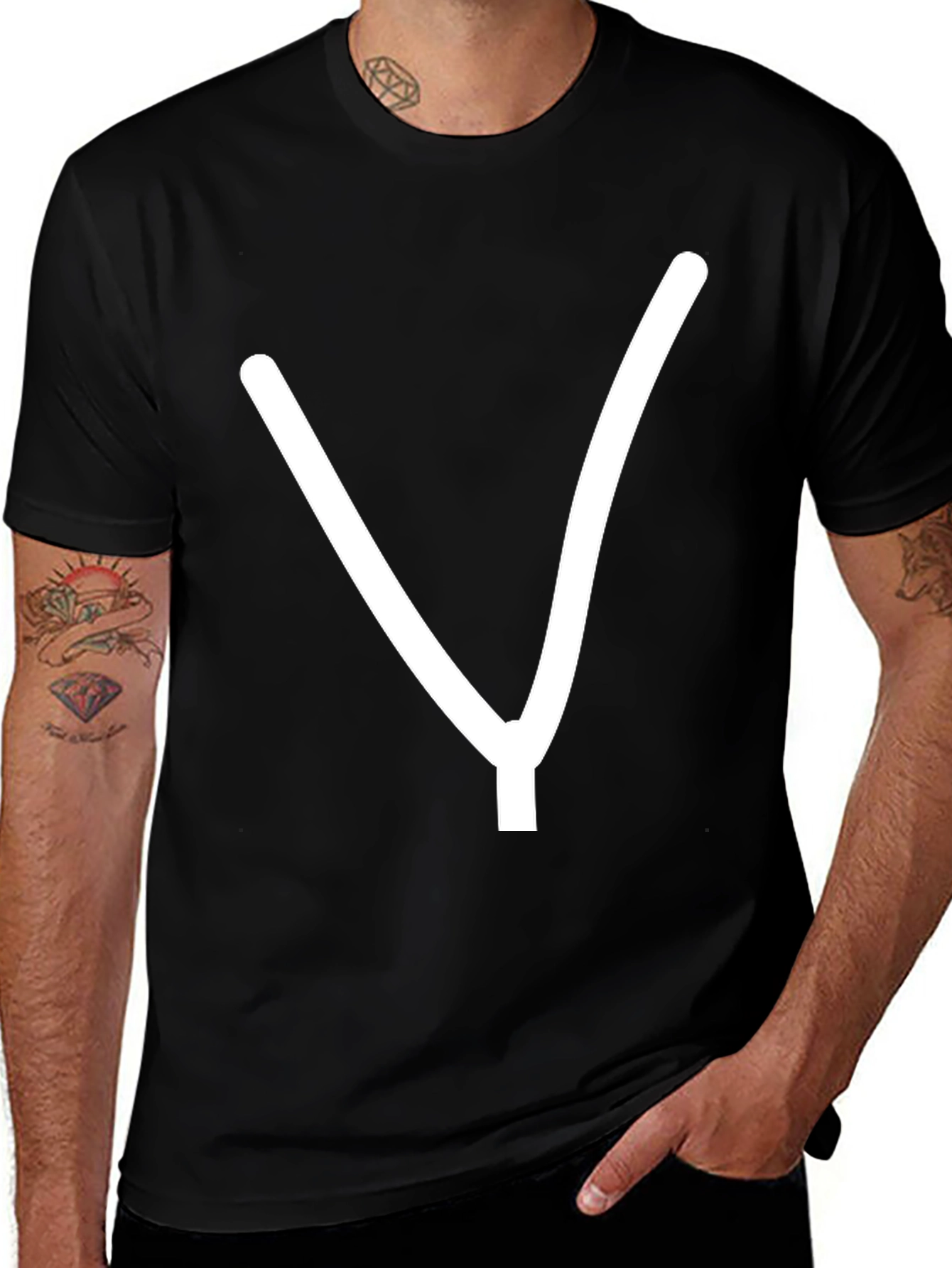 Variant 4 of Minimalist 'Y' Graphic Tee - Black Cotton Blend