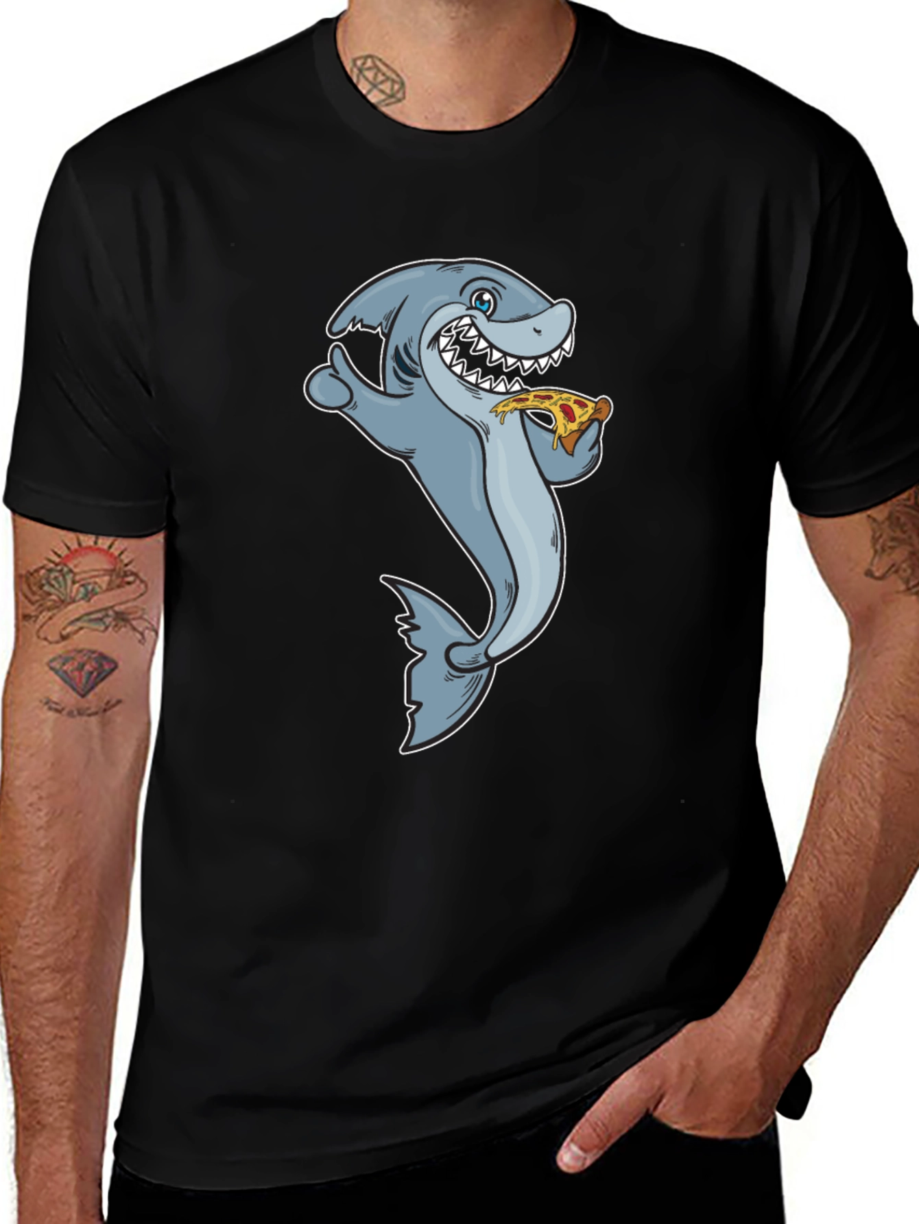 Shark Pizza T-Shirt - Funny Cartoon Graphic Tee