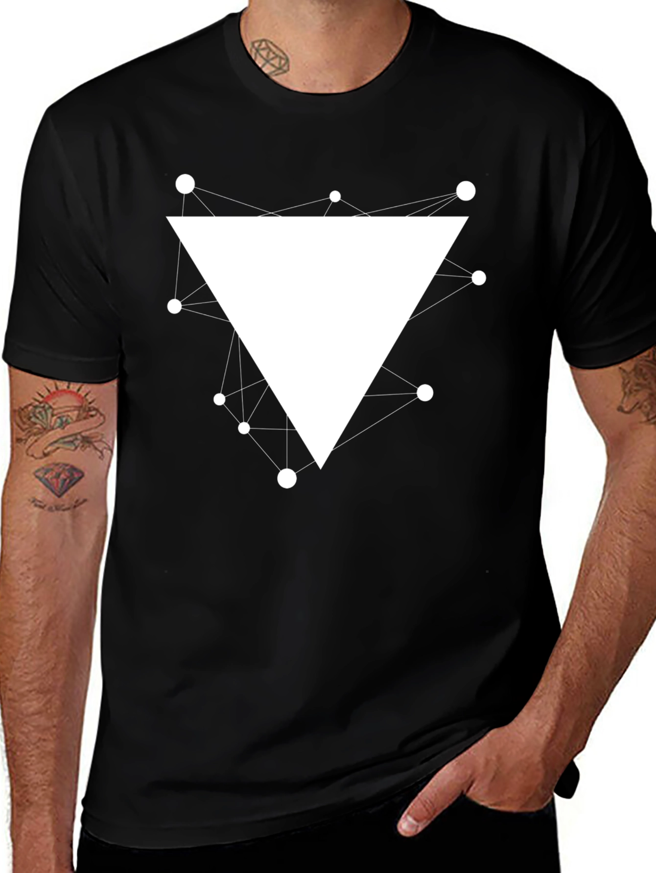 Variant 15 of Geometric Triangle Graphic Tee - Black Cotton T-Shirt