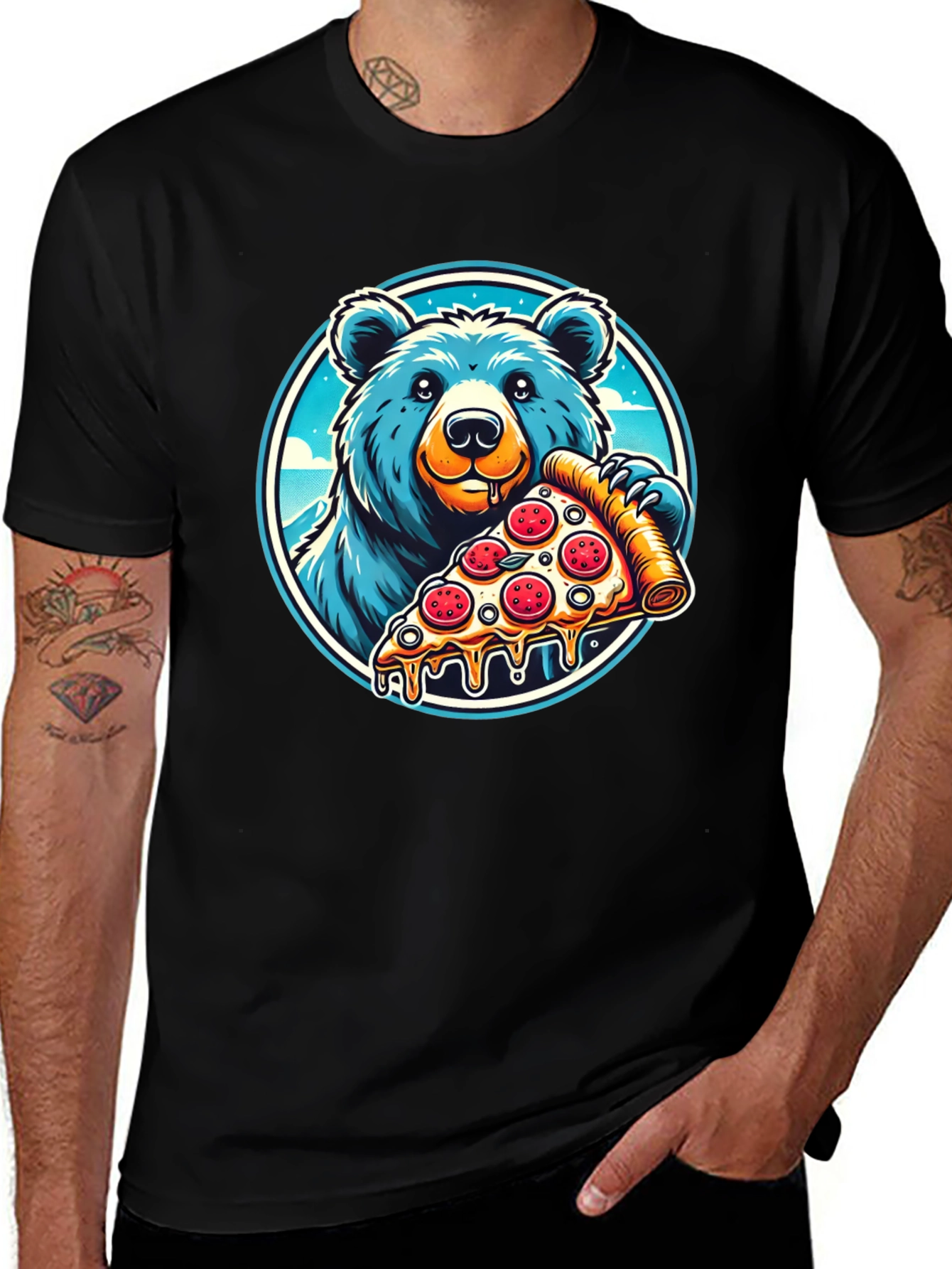 Variant 27 of Bear Pizza T-Shirt - Funny Cartoon Graphic Tee