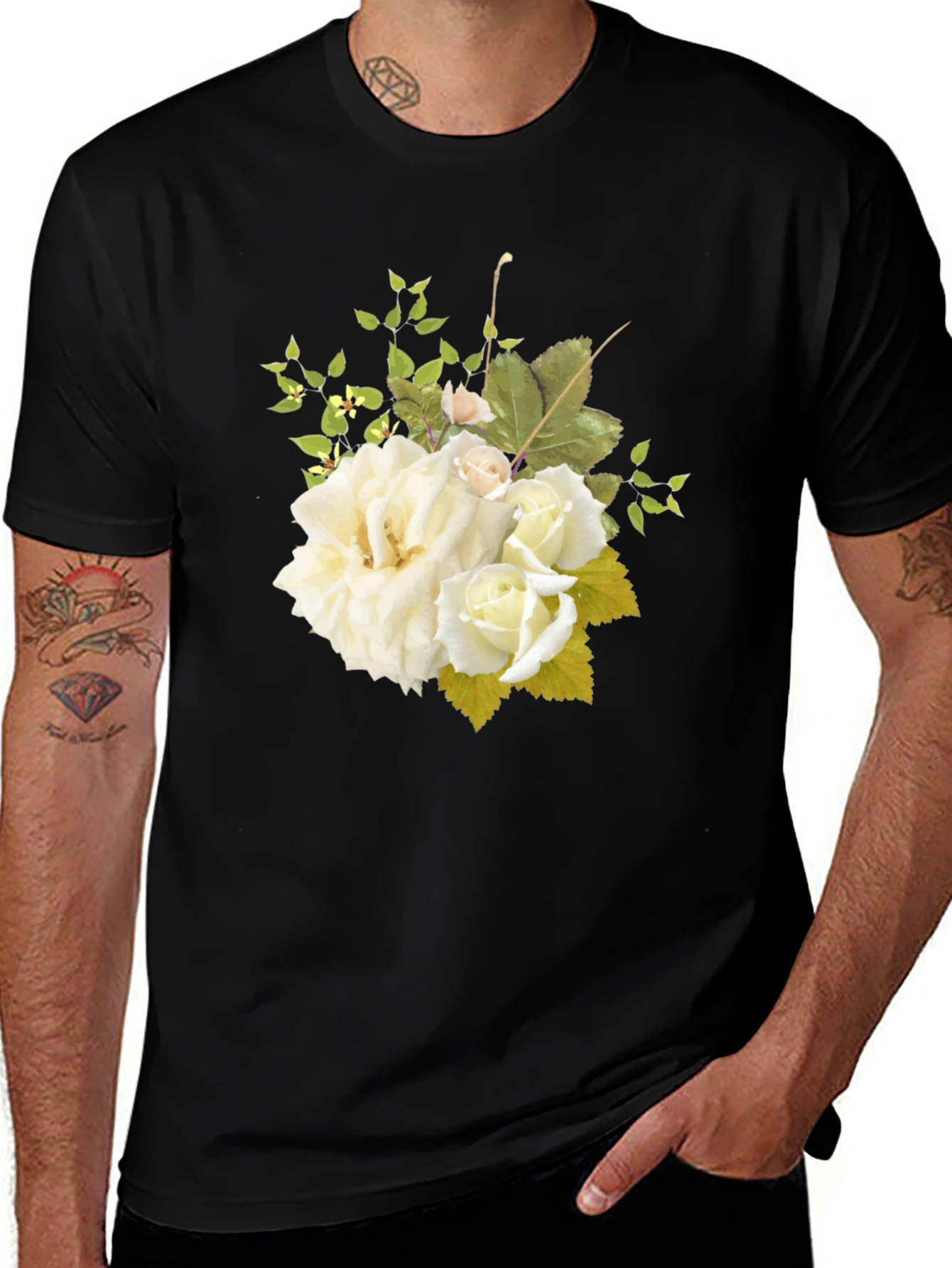 Variant 5 of Floral Print Black T-Shirt